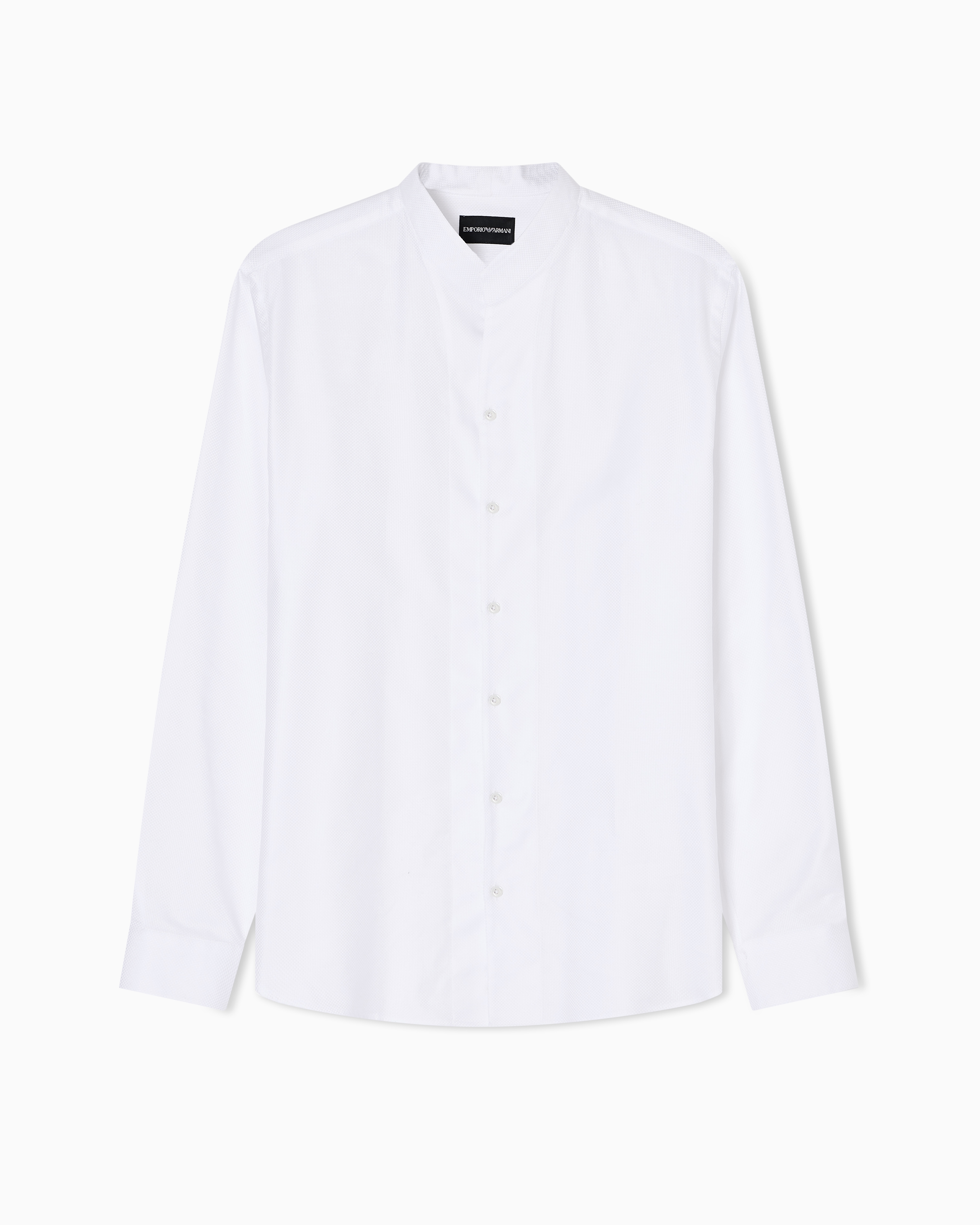 Emporio Armani White Armure Cotton Shirt With Guru Collar
