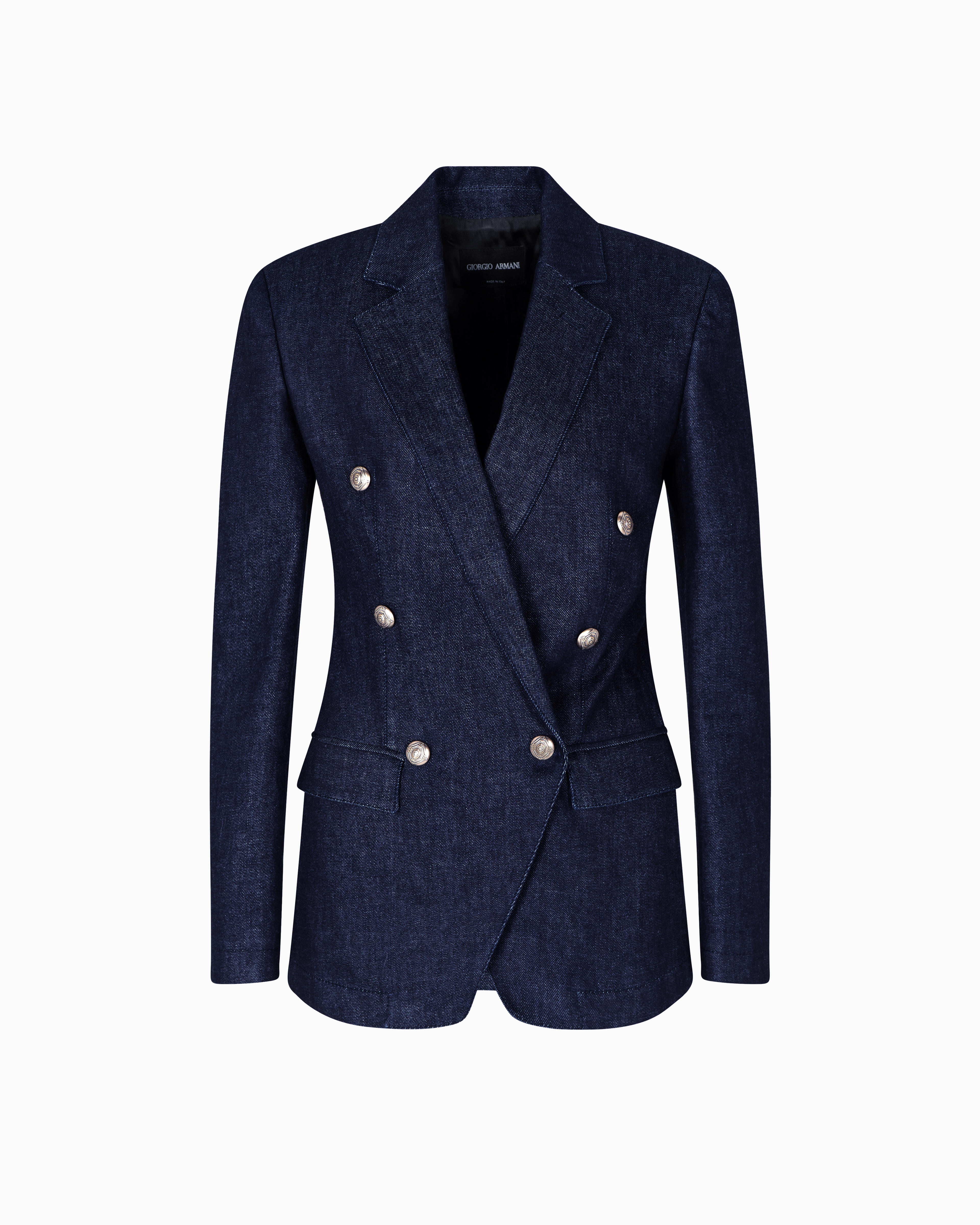 Giorgio Armani Blue Denim Collection Double-Breasted Jacket In Stretch Denim