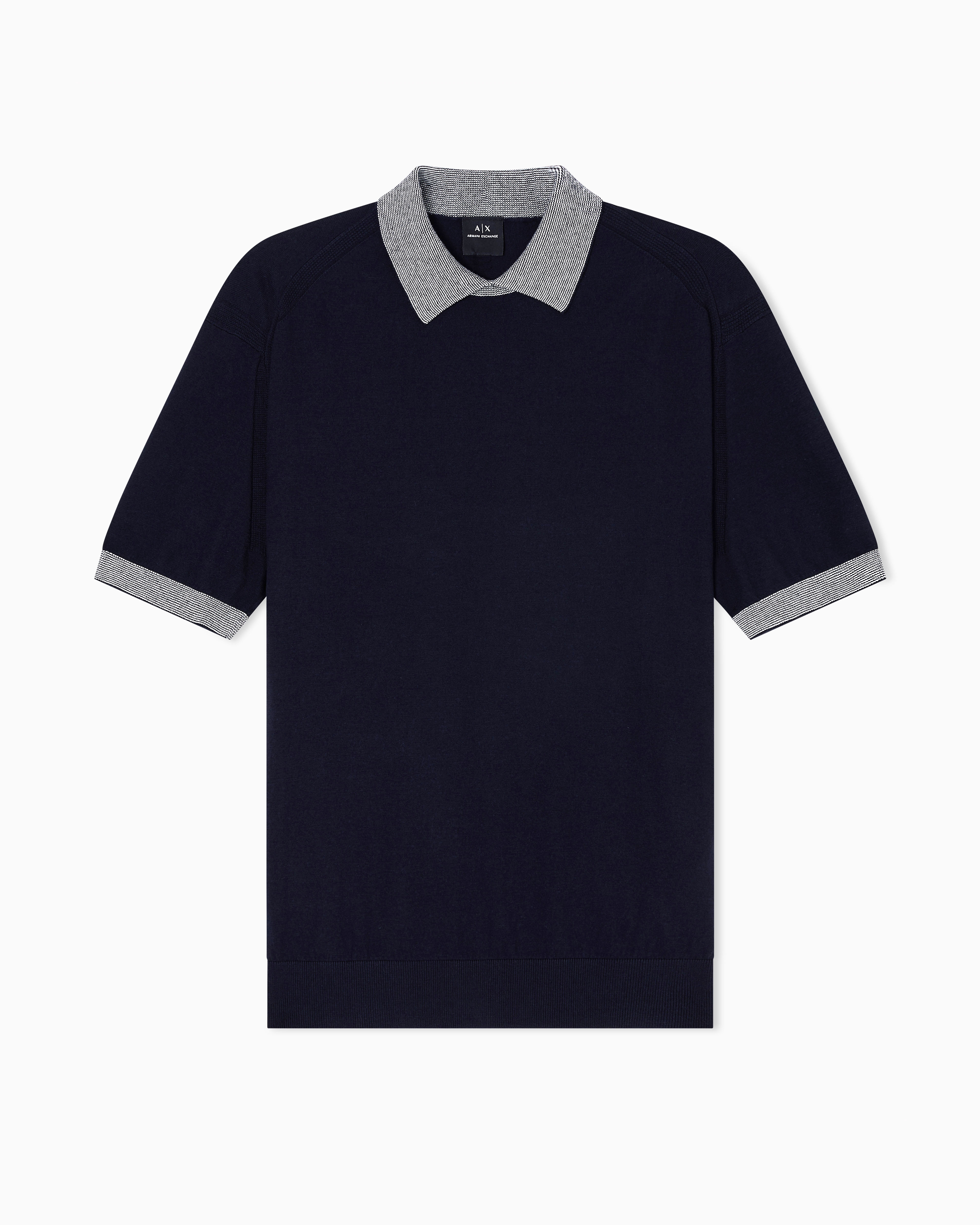 Armani Exchange - Knitted polo shirt with contrasting profiles, Man, Navy Blue, Size:
