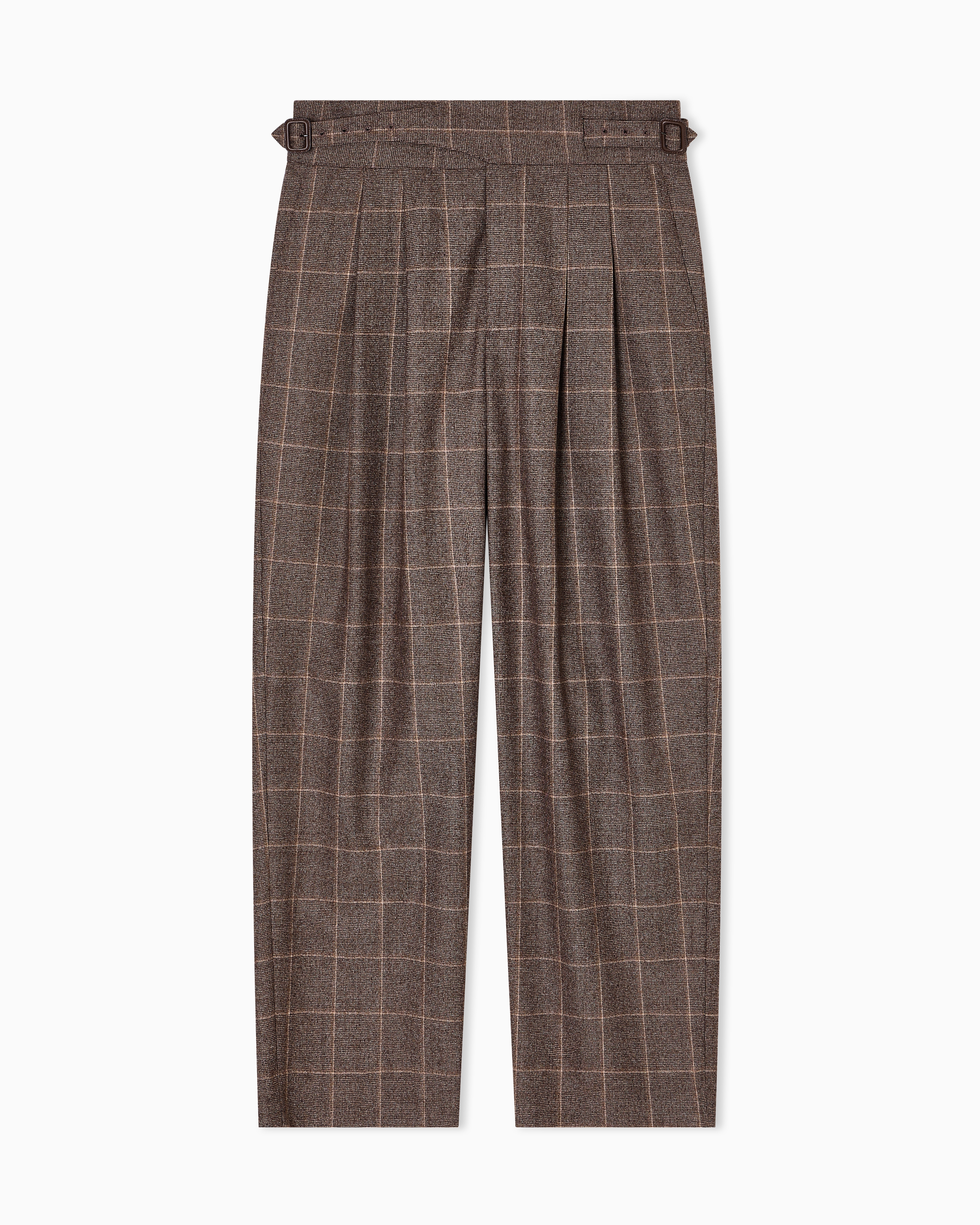 Emporio Armani - Check-motif flannel trousers with pleats, Man, Brown, Size:
