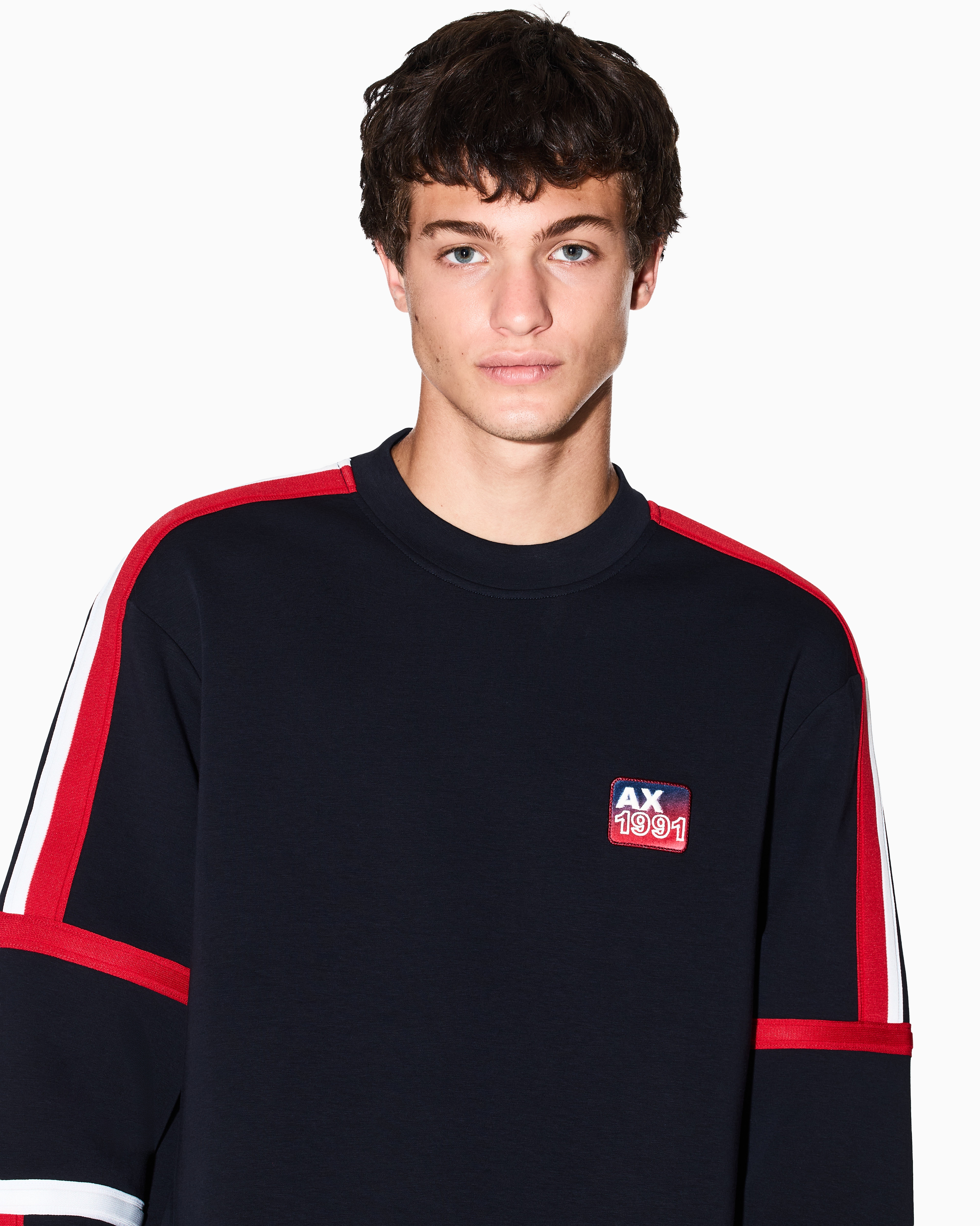 Armani Exchange - Sweatshirt with contrasting bands, Man, Navy Blue, Size:
