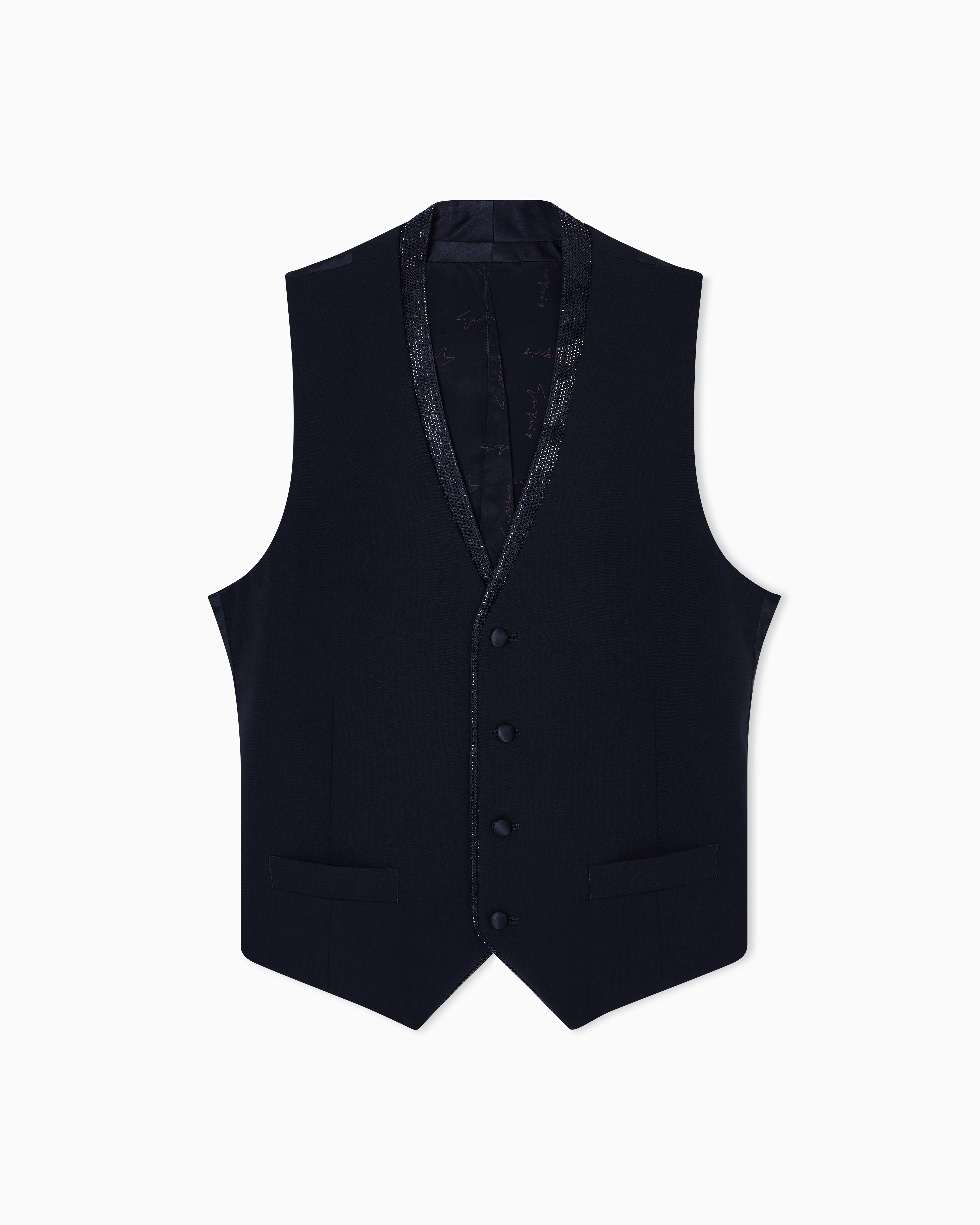 Giorgio Armani Gilet Monopetto In Lana Vergine Con Dettaglio Strass