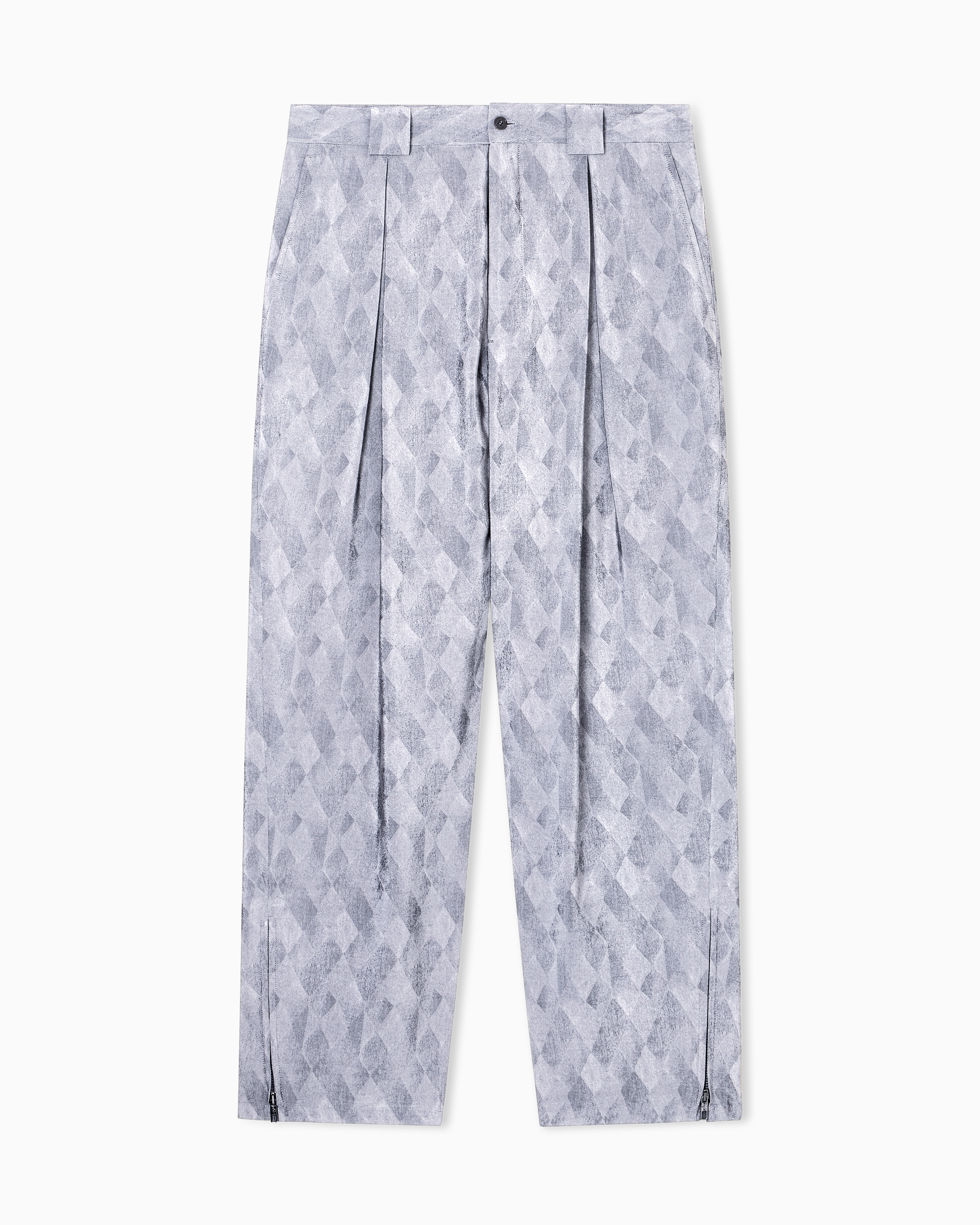 Giorgio Armani Grey Viscose And Silk Jacquard Single-Pleat Trousers
