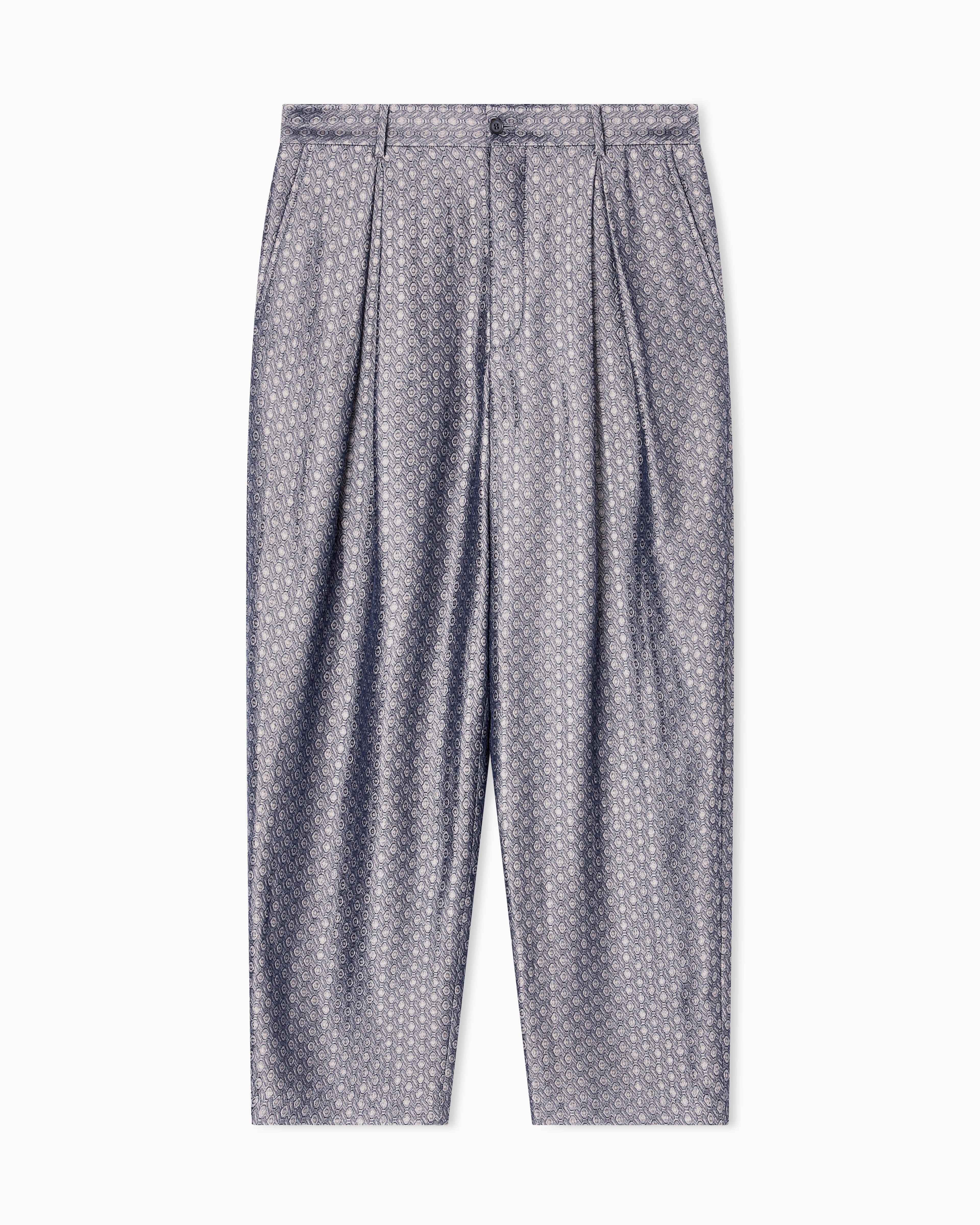 Giorgio Armani Beige Jacquard Viscose, Silk And Linen Single-Pleat Trousers