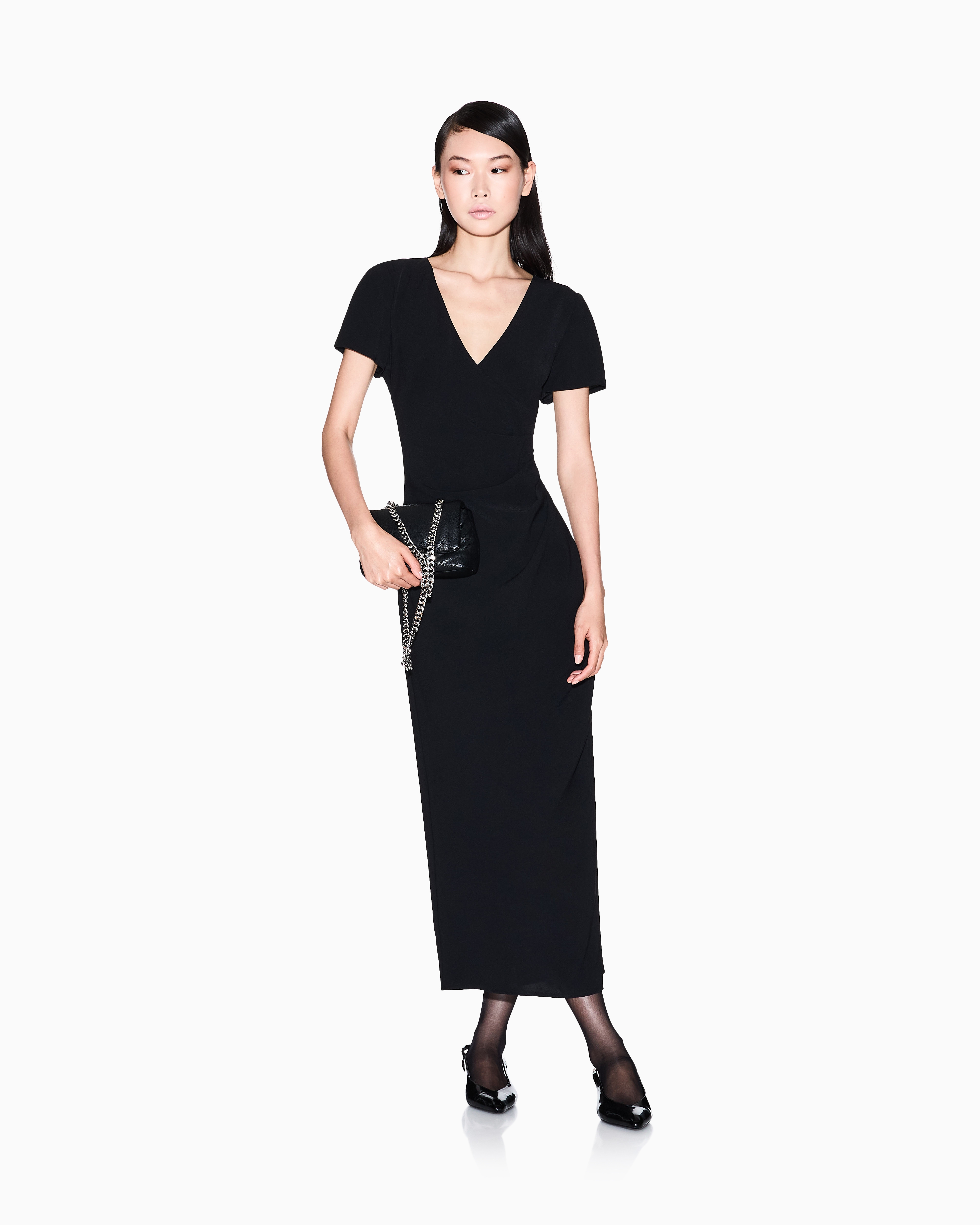 Armani Exchange - Midi dress with crossed V-neck, Woman, Black, Size: