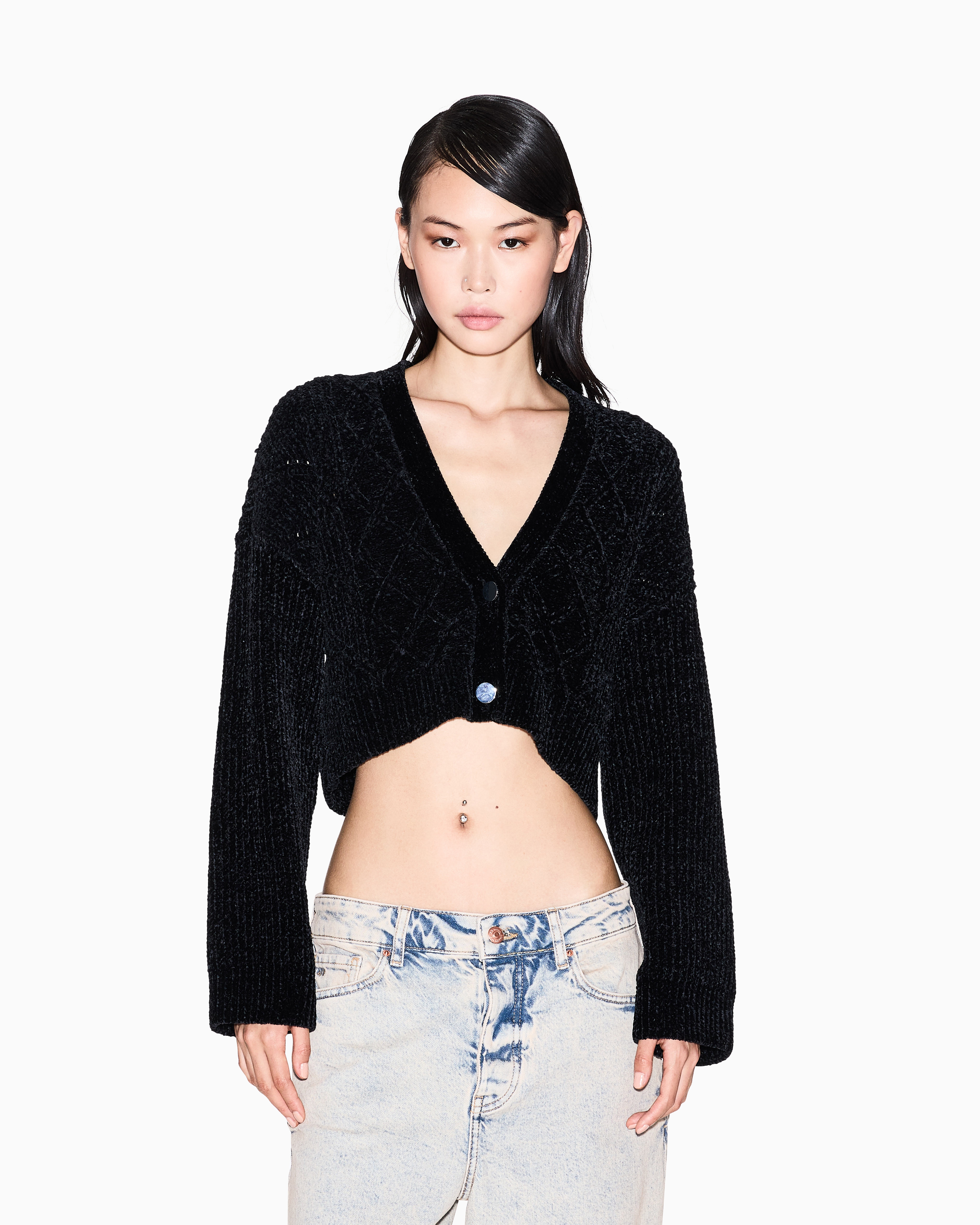 Armani Exchange -  Cropped cardigan, Woman, Black, Size:
