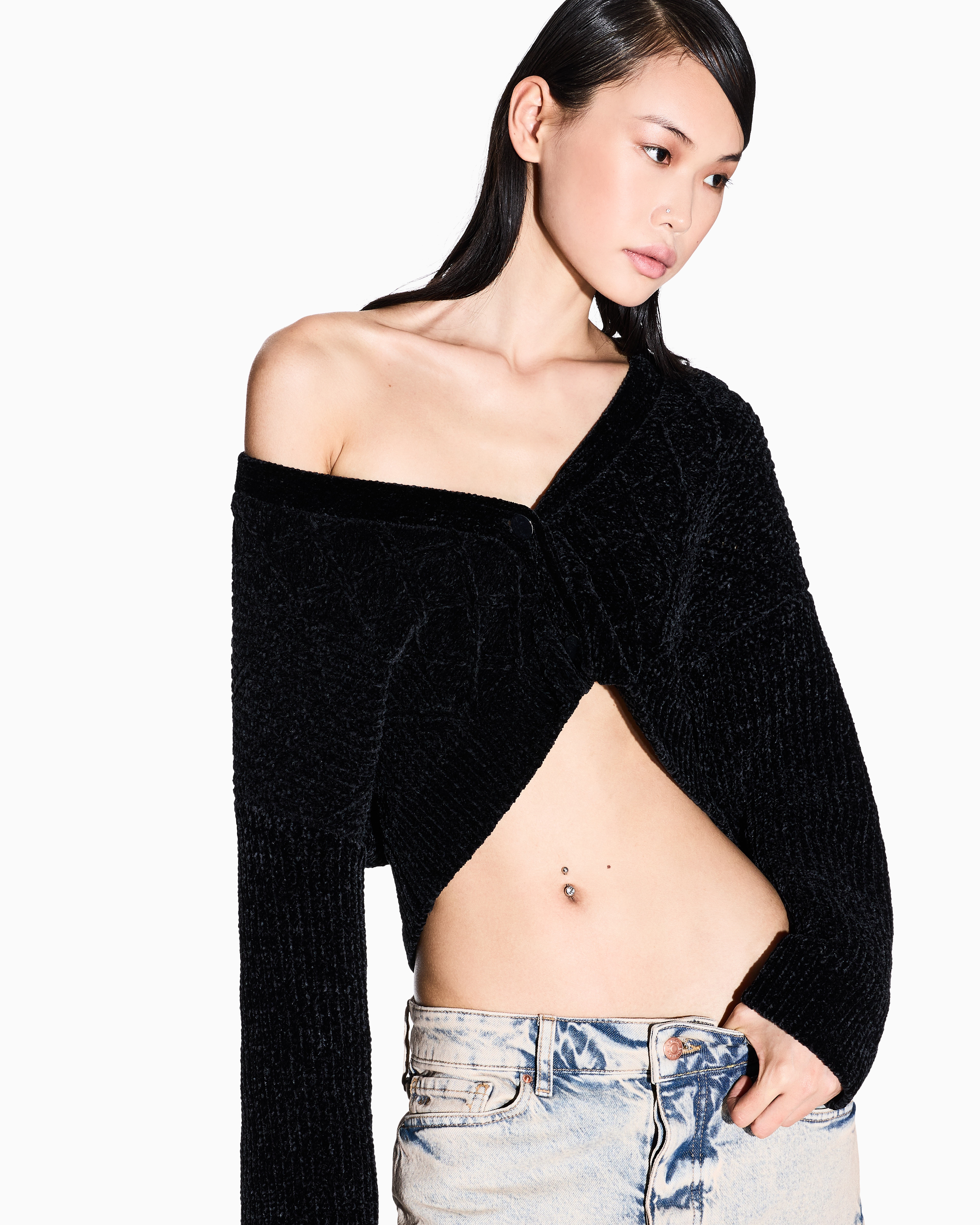 Armani Exchange -  Cropped cardigan, Woman, Black, Size: