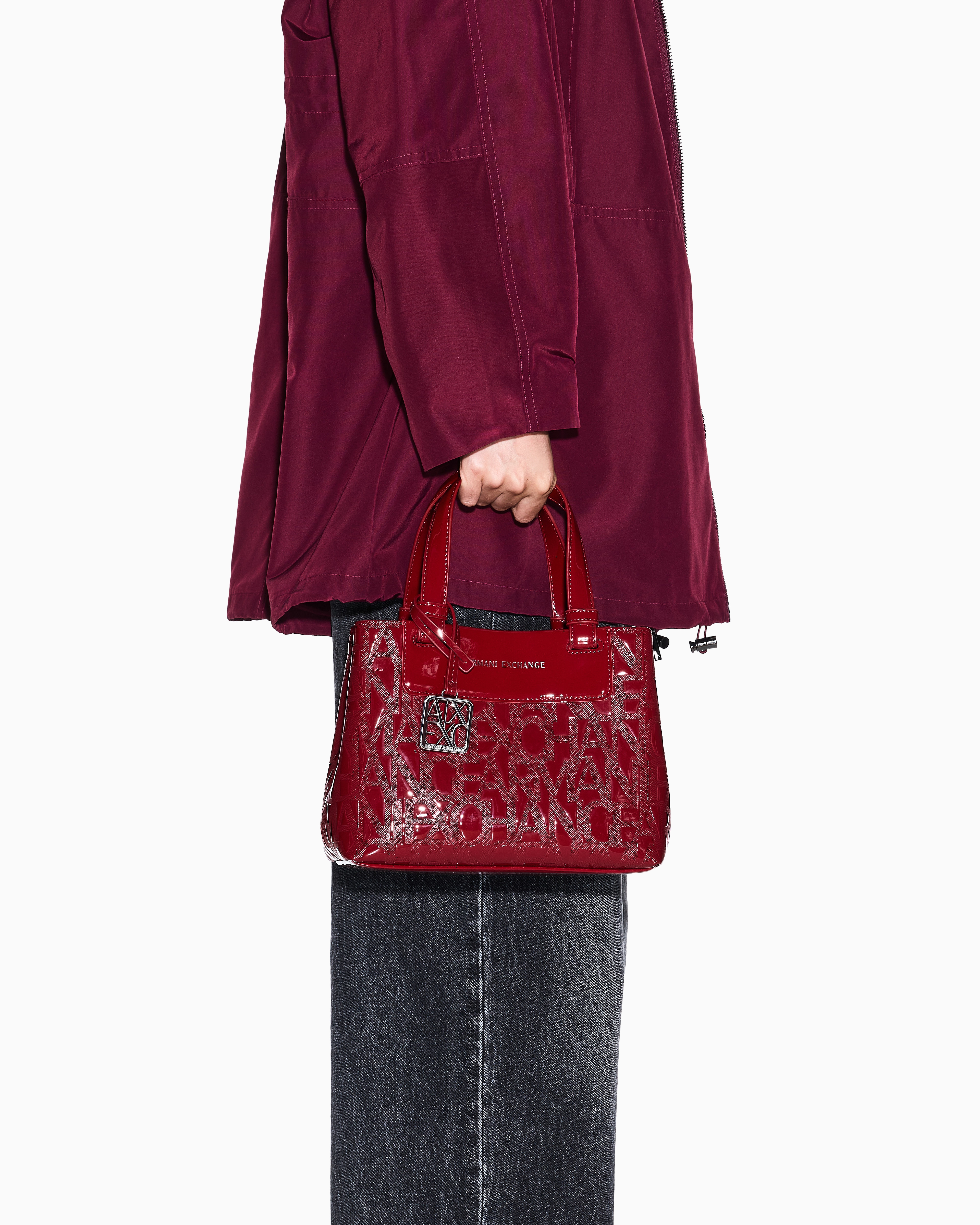 Armani Exchange - Tote bag with allover logo motif, Woman, Red, Size: TU