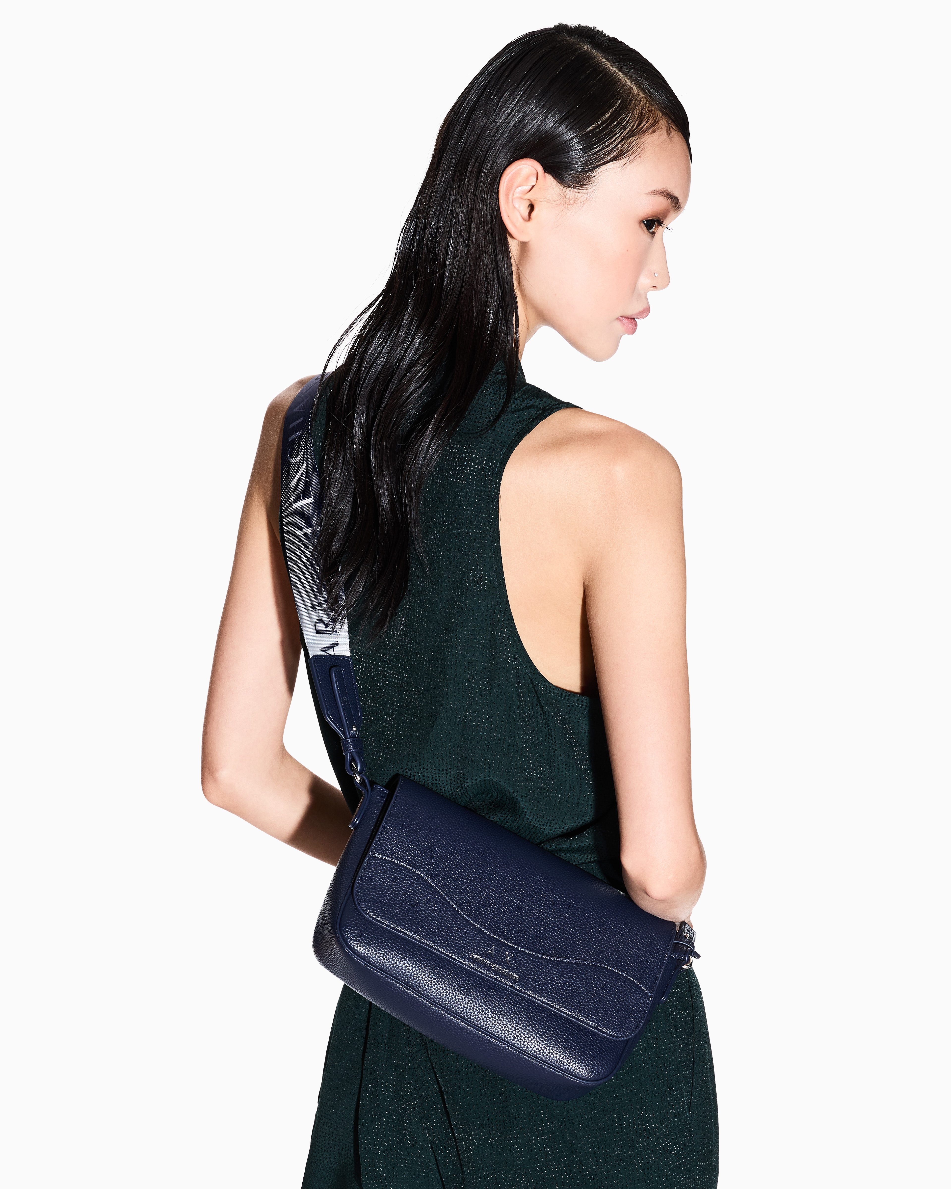 Armani Exchange - Allover logo shoulder bag, Woman, Navy_blue, Size: TU