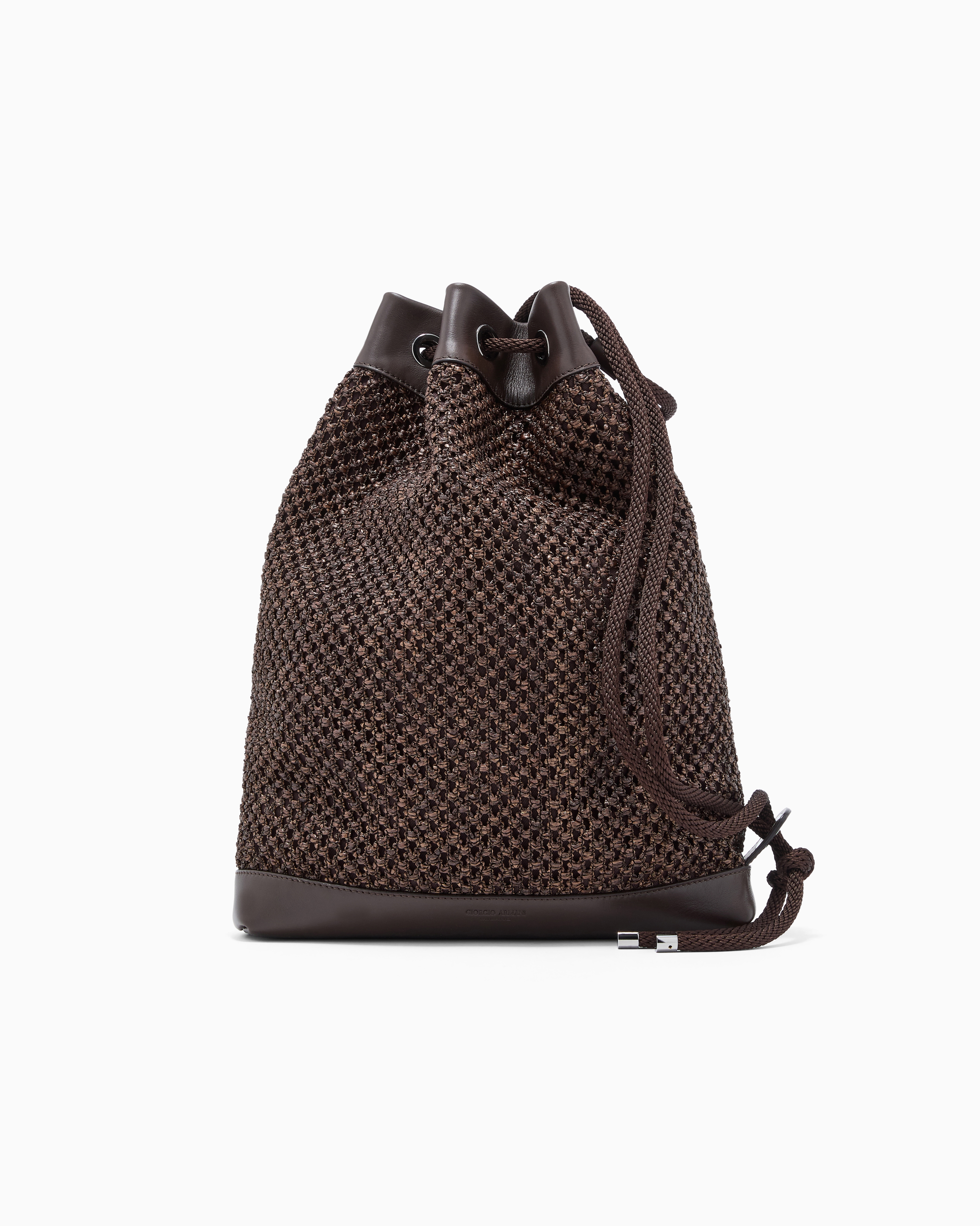 Giorgio Armani Brown Raffia And Leather Sack