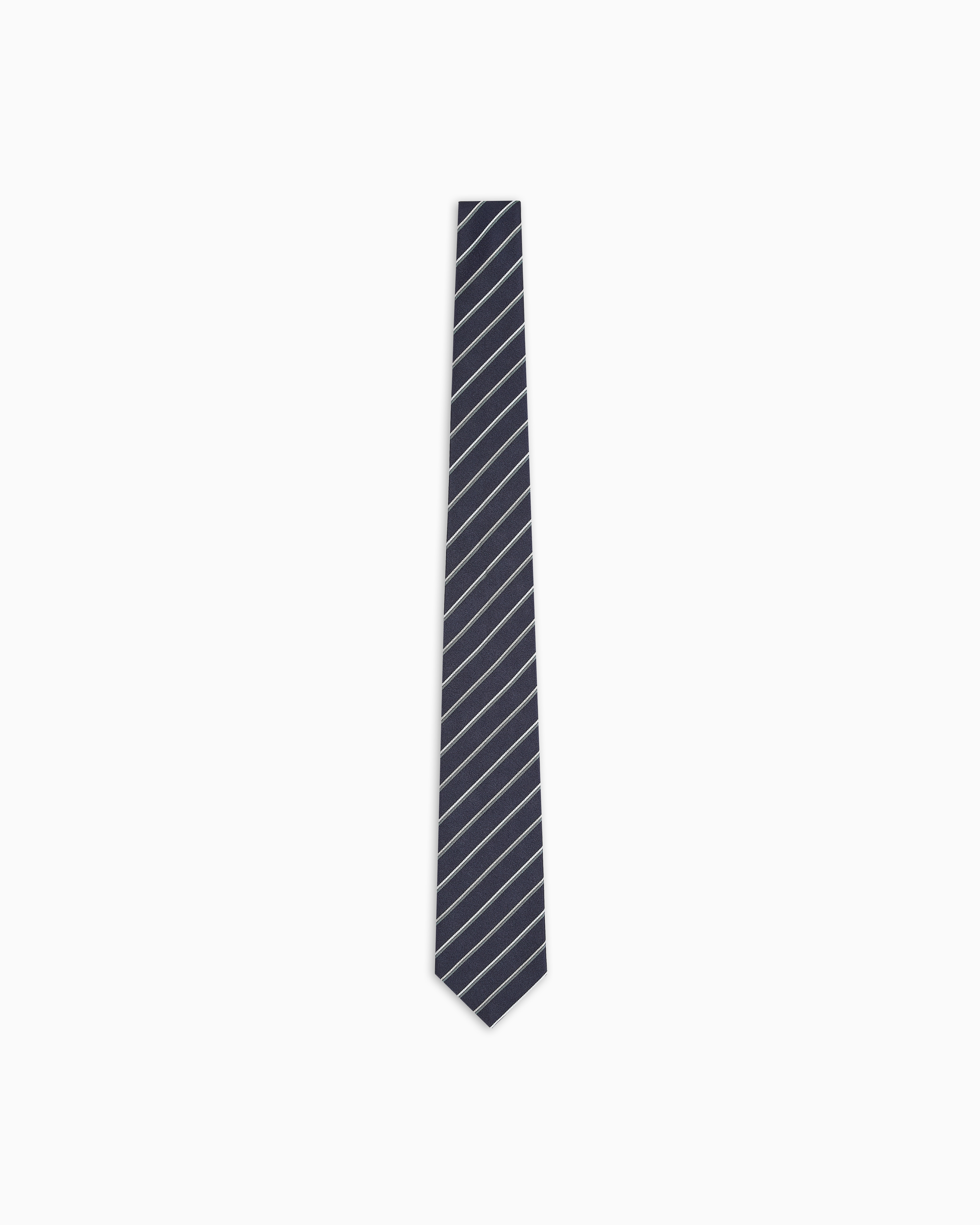 Emporio Armani - Pure silk tie with two-tone jacquard stripes, Man, Navy Blue, Size: TU