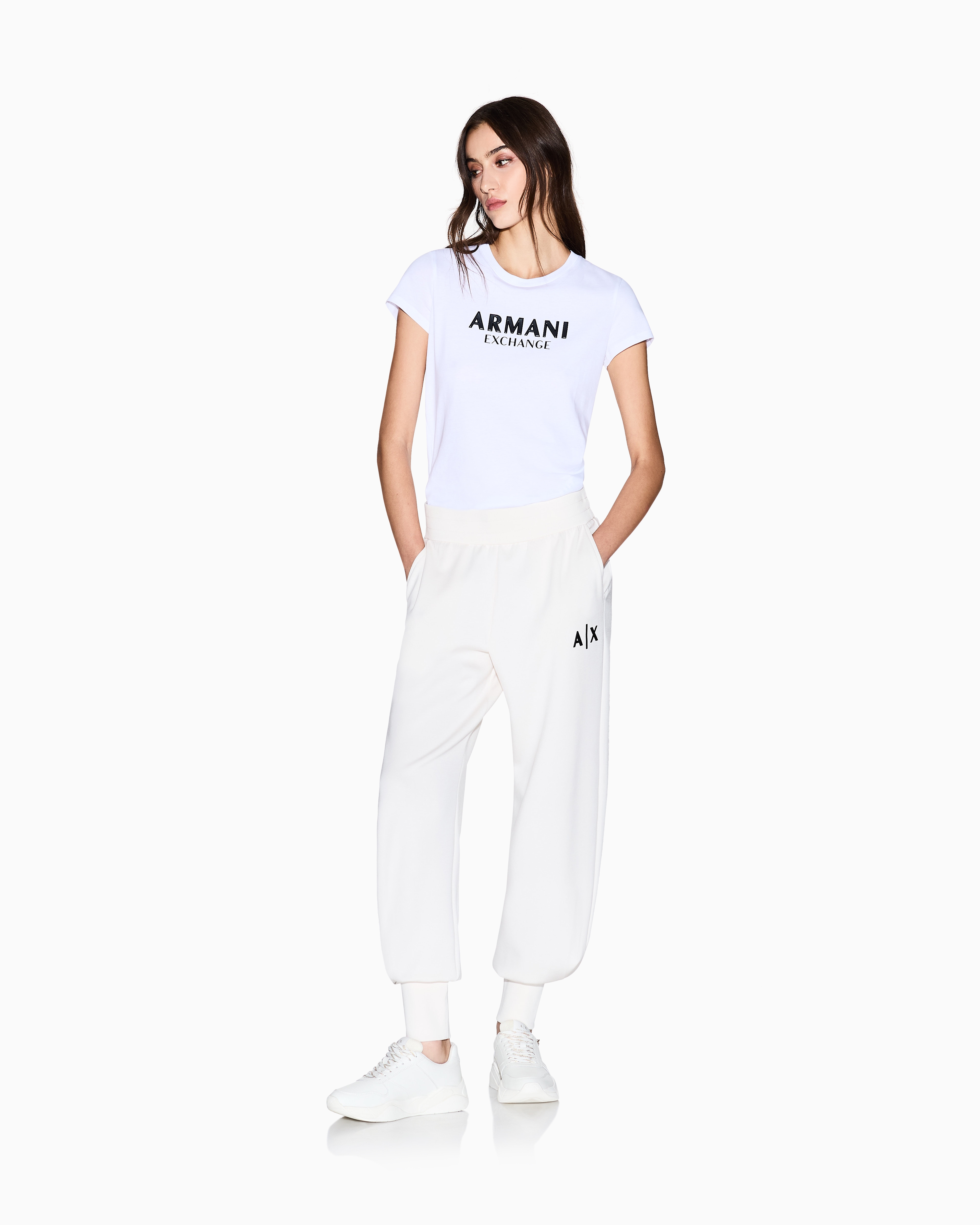 Armani Exchange - Slim fit T-shirt with logo lettering, Woman, White, Size: