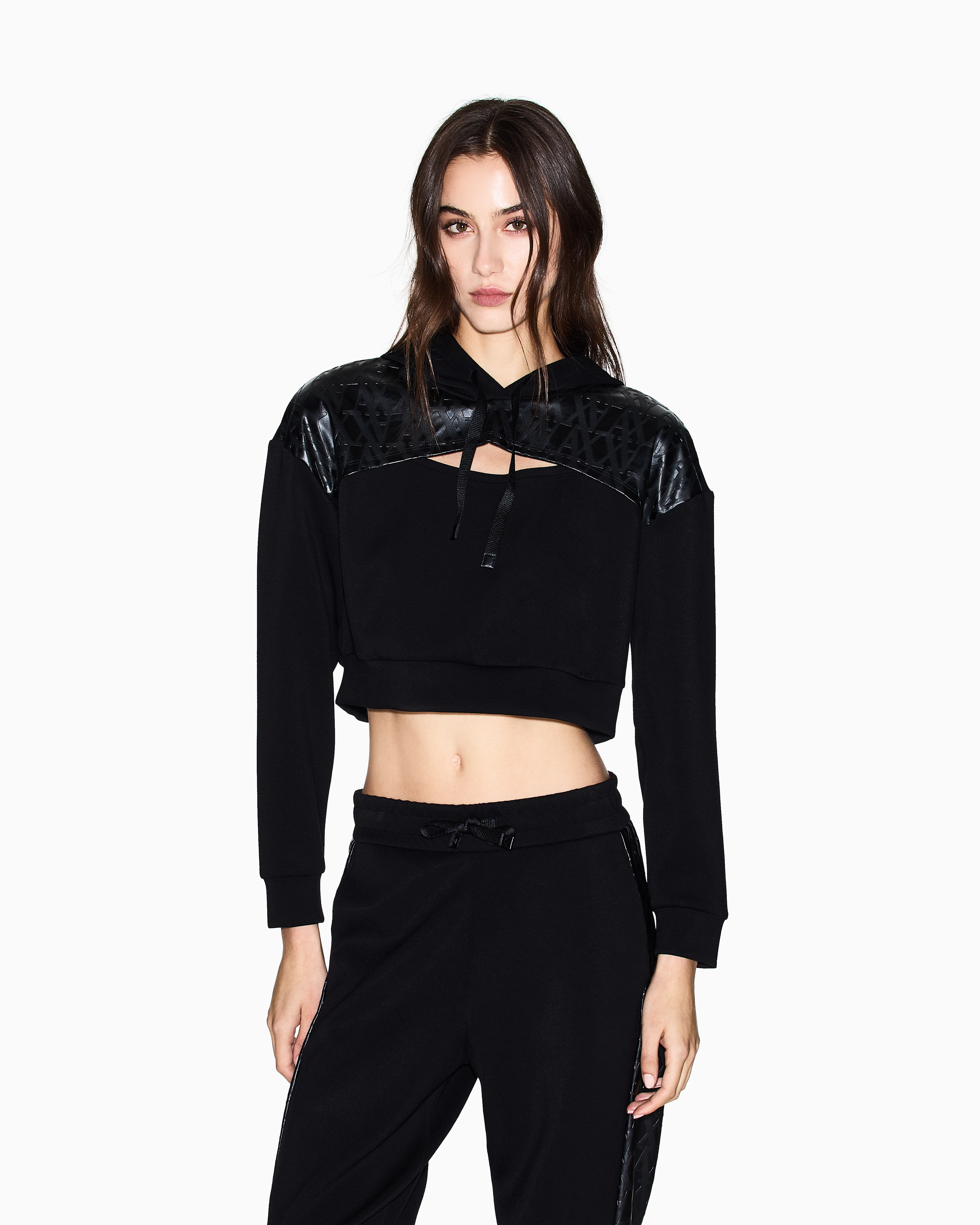 Armani Exchange - Cropped sweatshirt with cut out, Woman, Black, Size: