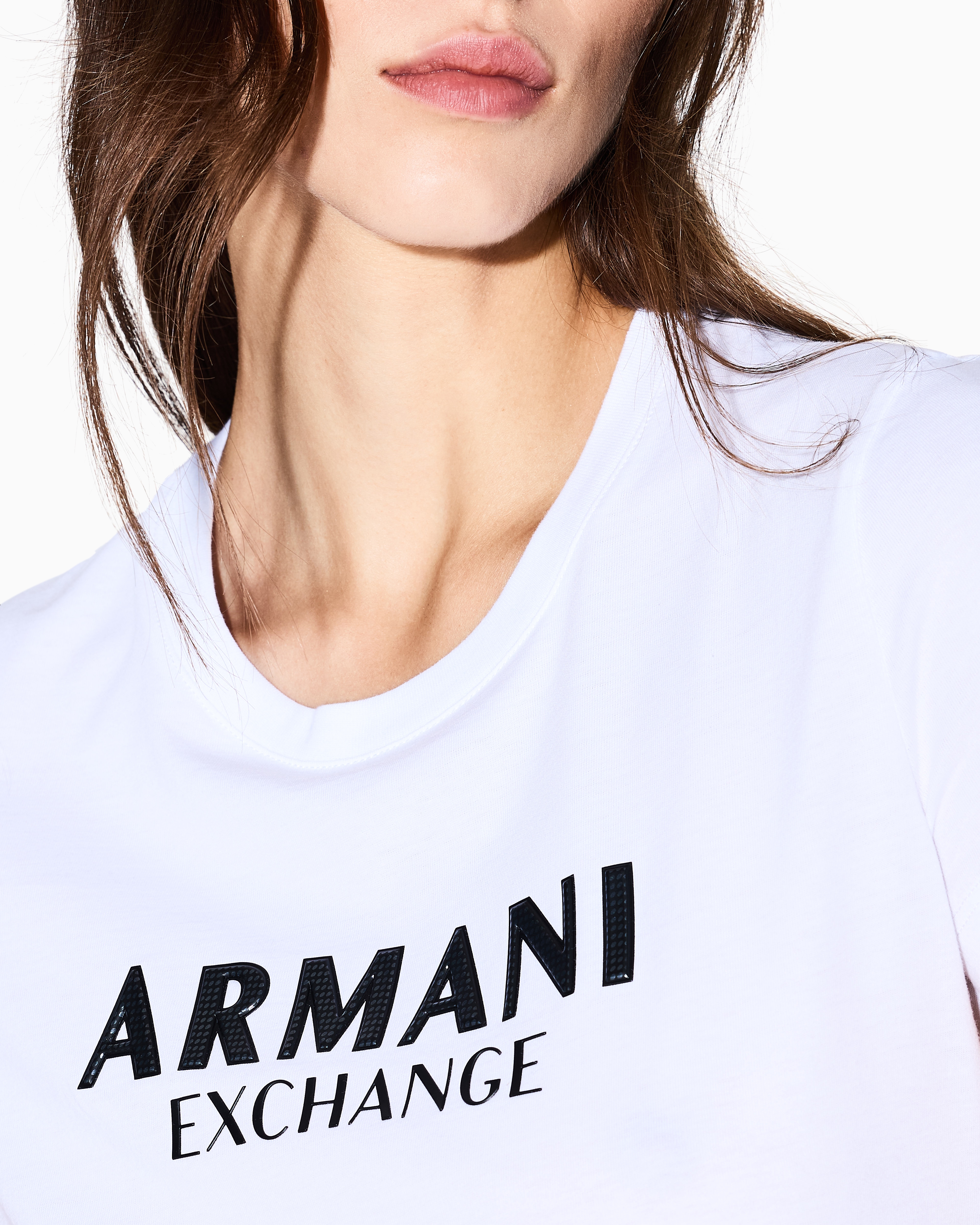 Armani Exchange - Slim fit T-shirt with logo lettering, Woman, White, Size: