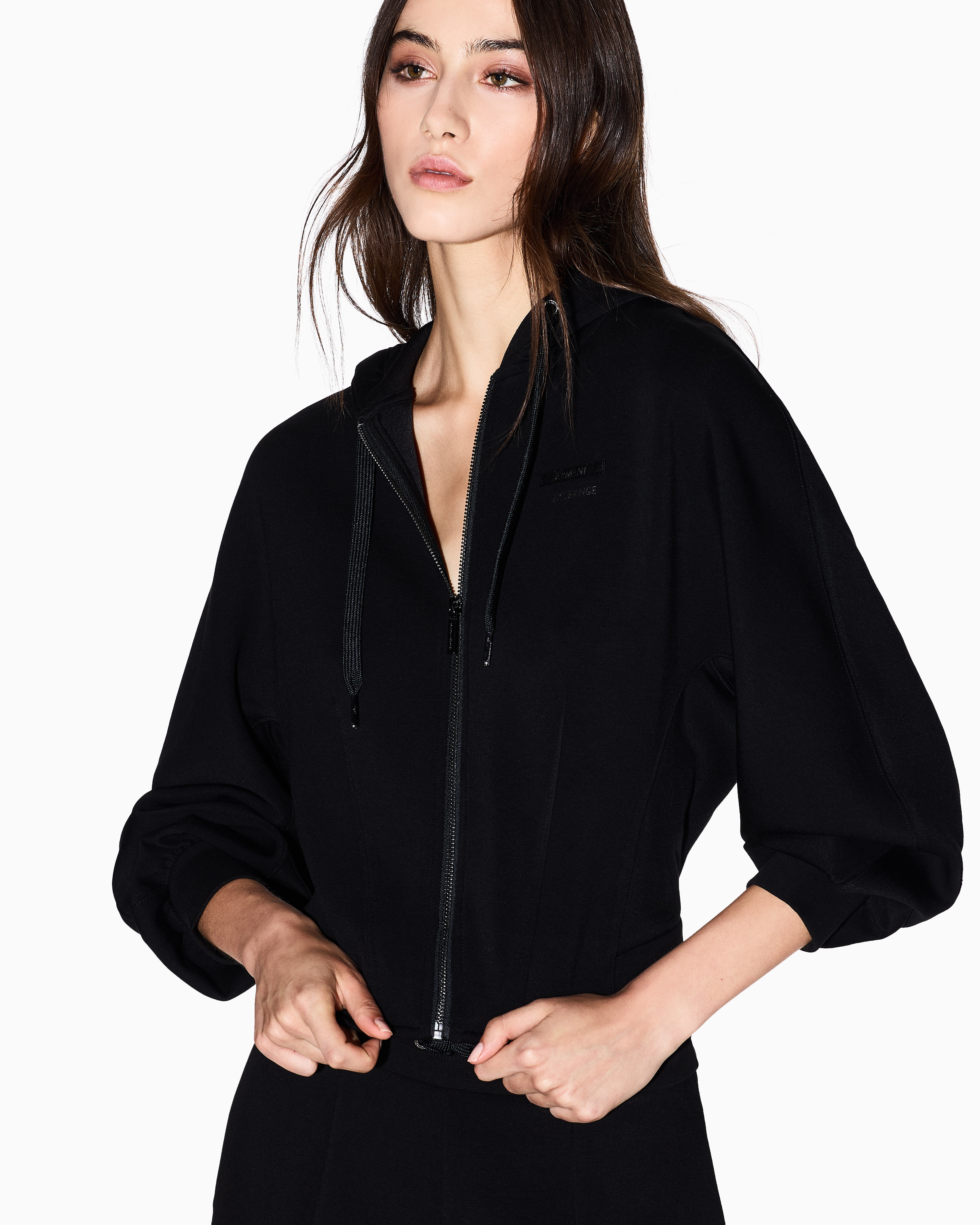 Armani Exchange - Black cropped hoodie, Woman, Black, Size: