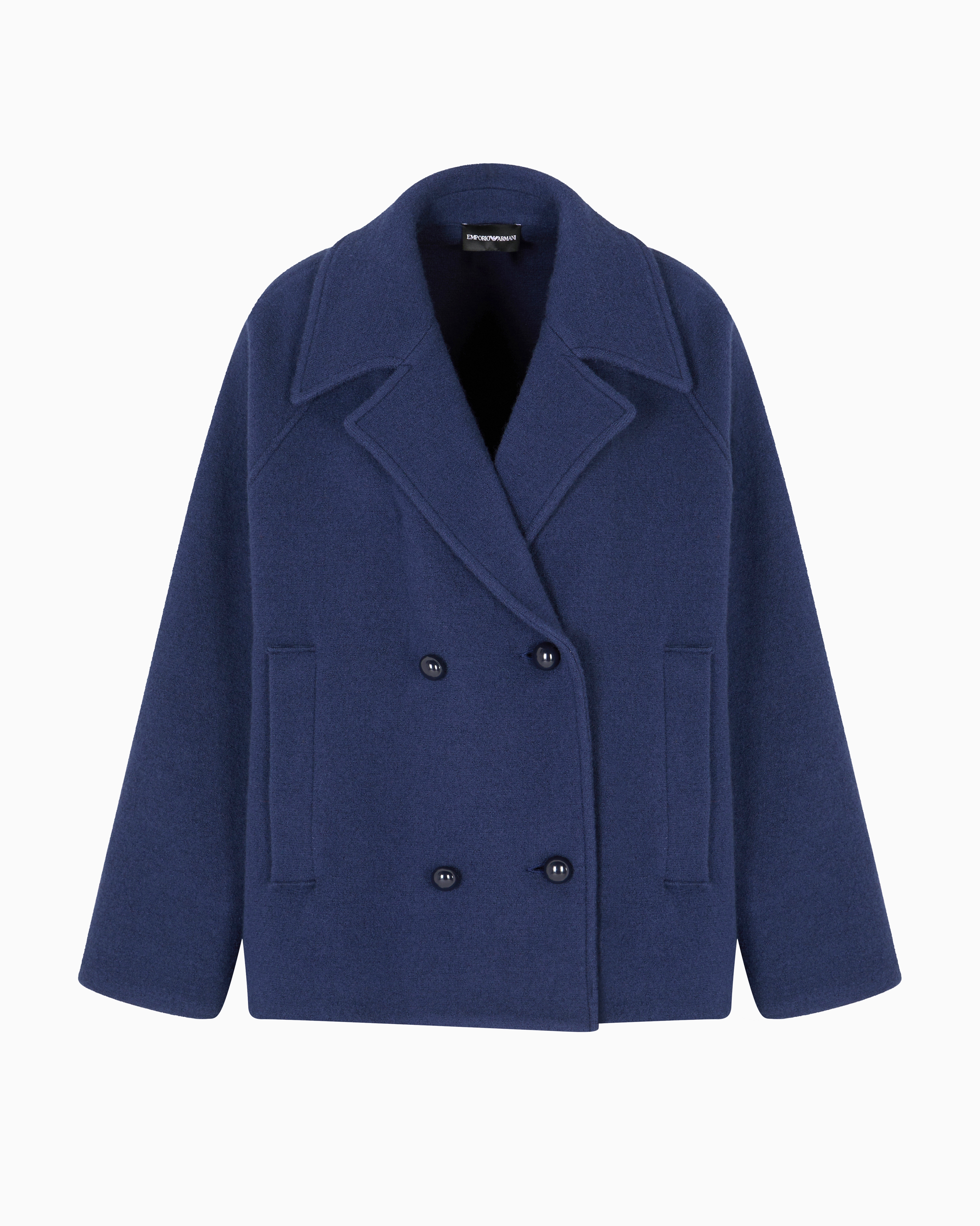 Emporio Armani - Boiled wool double-breasted pea coat, Woman, Blue, Size: