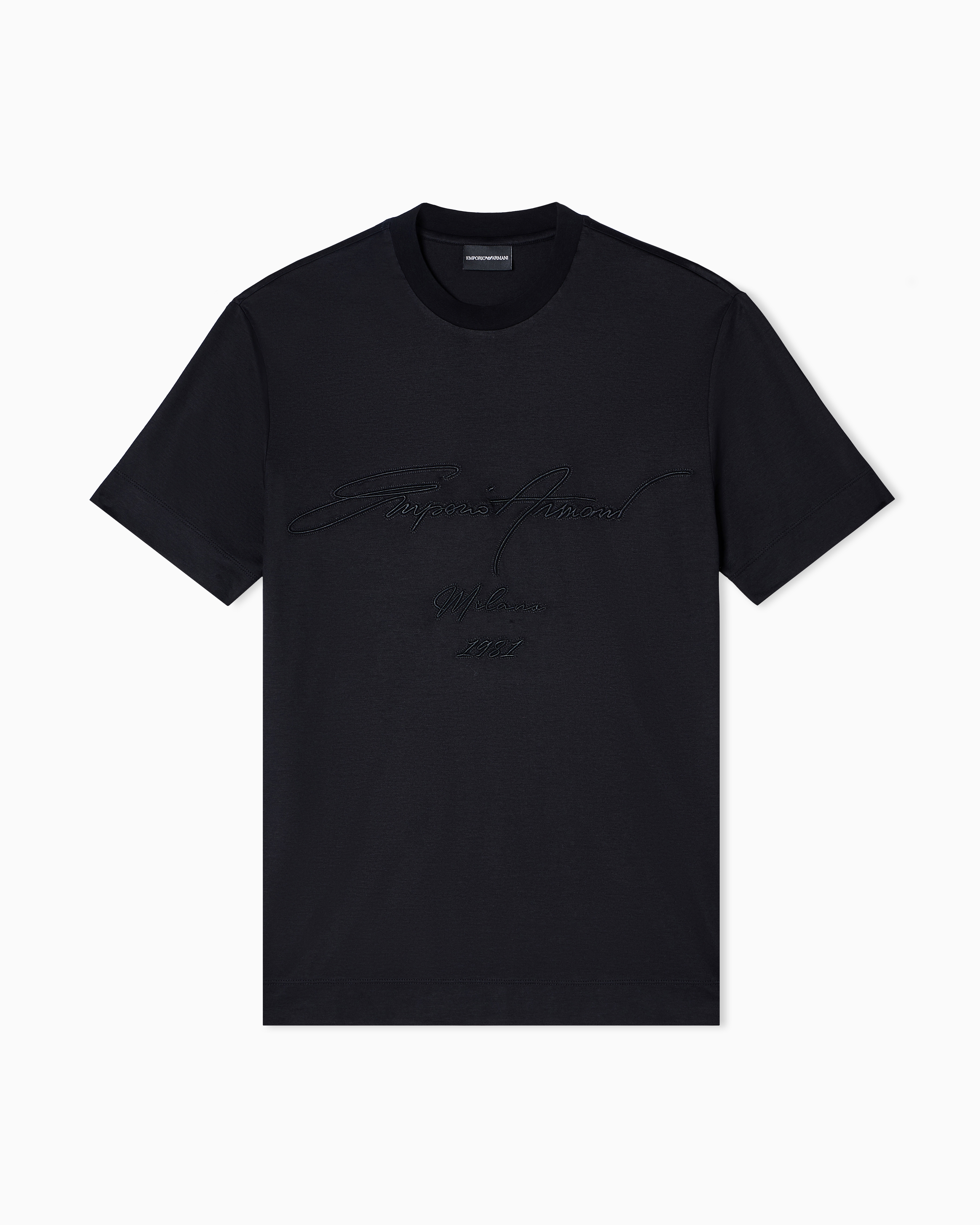 Emporio Armani - ASV Lyocell-blend jersey T-shirt with oversized embroidery, Man, Black, Size: