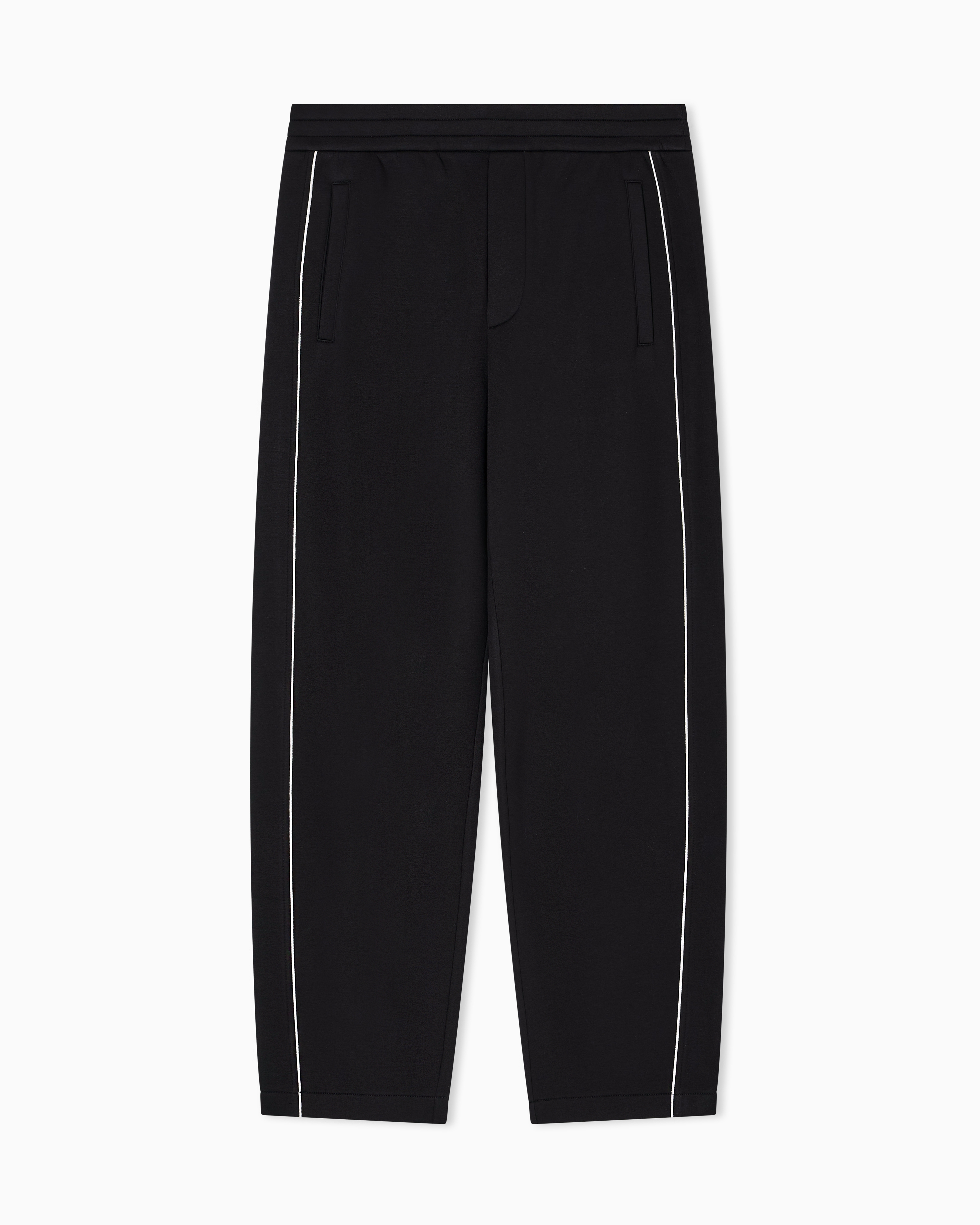 Emporio Armani Men's Black Double-Jersey Trousers With Piping