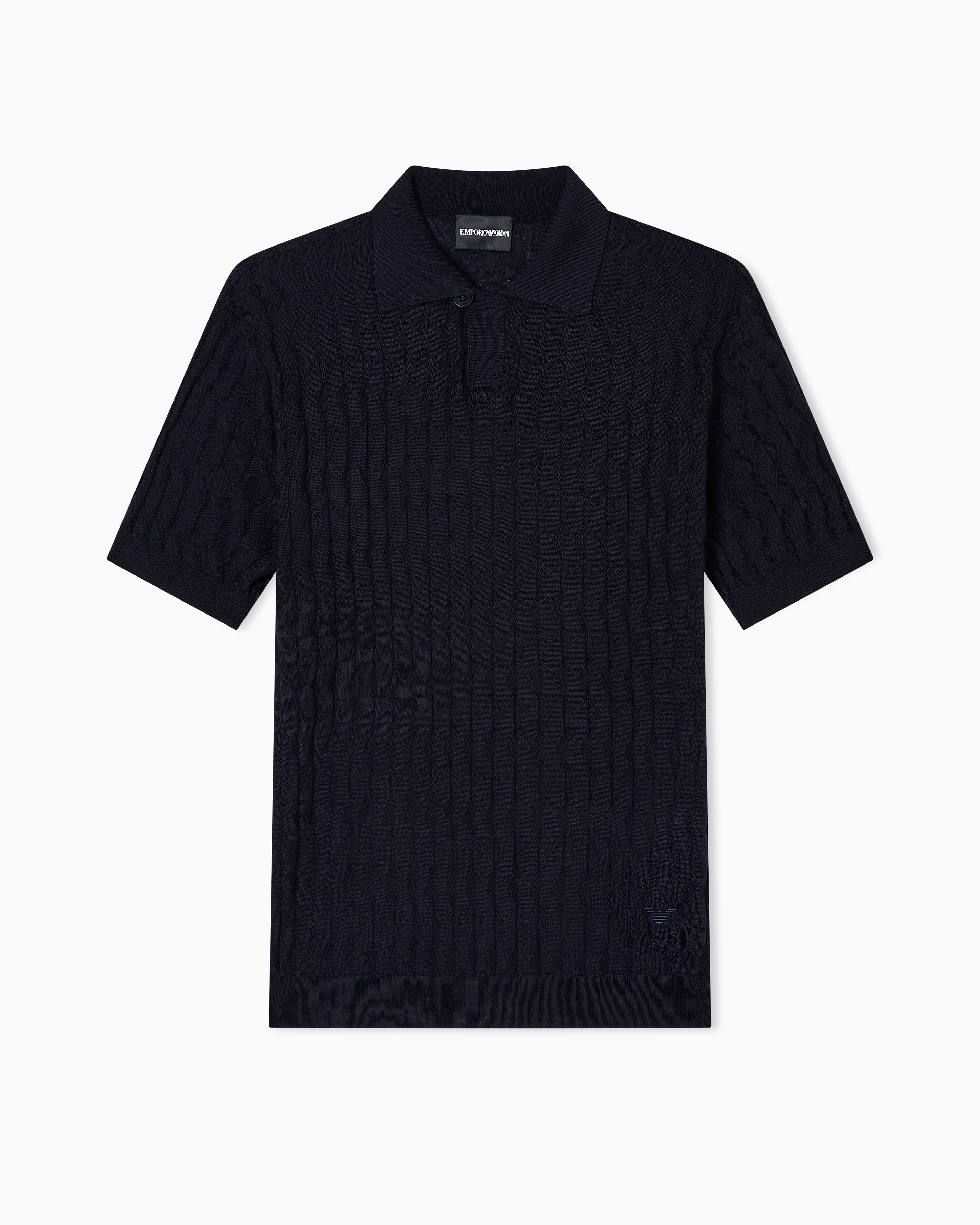 Emporio Armani - ASV Lyocell-blend jumper with polo-shirt collar an embossed, patterned stitch, Man, Navy Blue, Size: