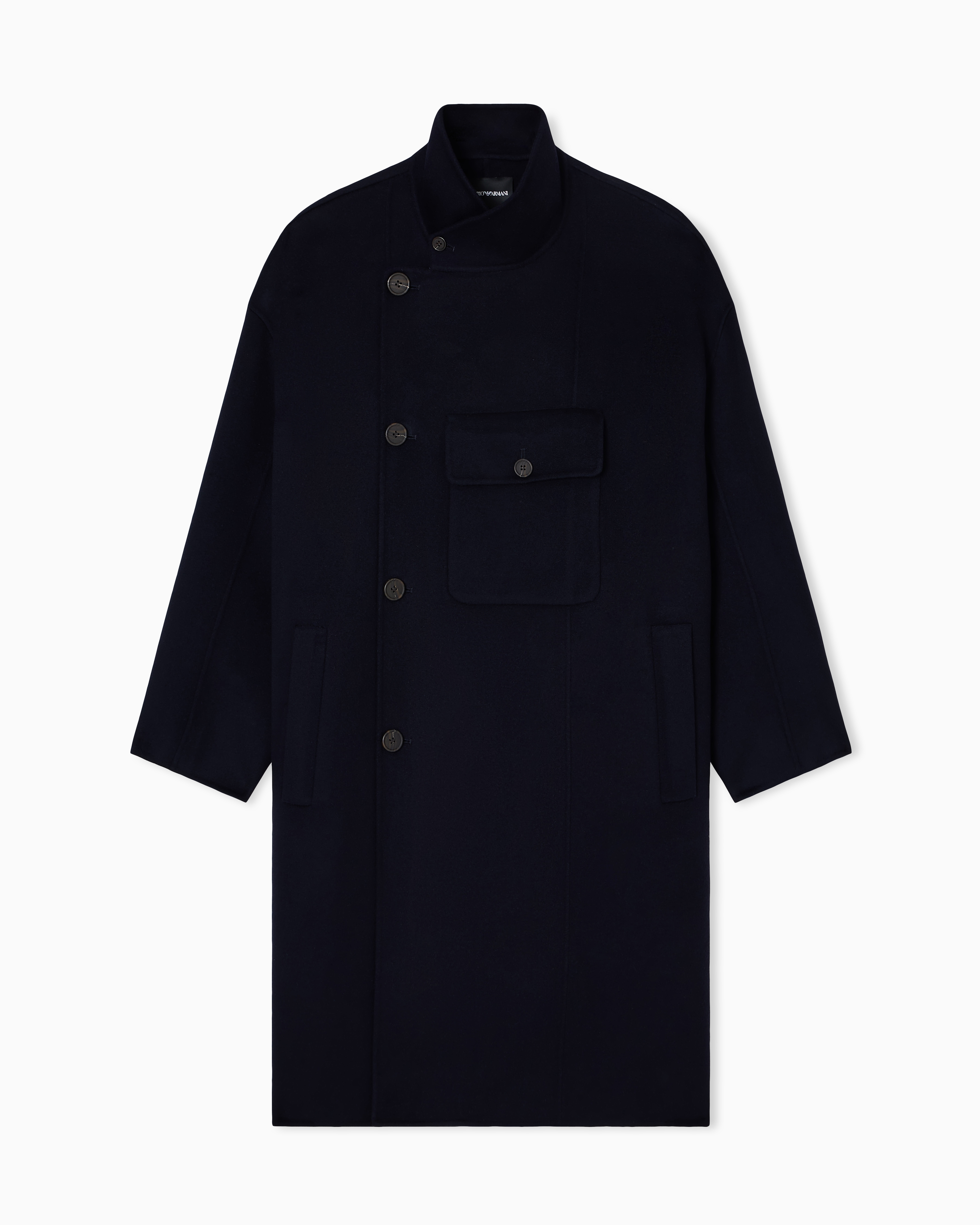 Emporio Armani - Wool cloth coat with oversized pocket, Man, Navy Blue, Size: