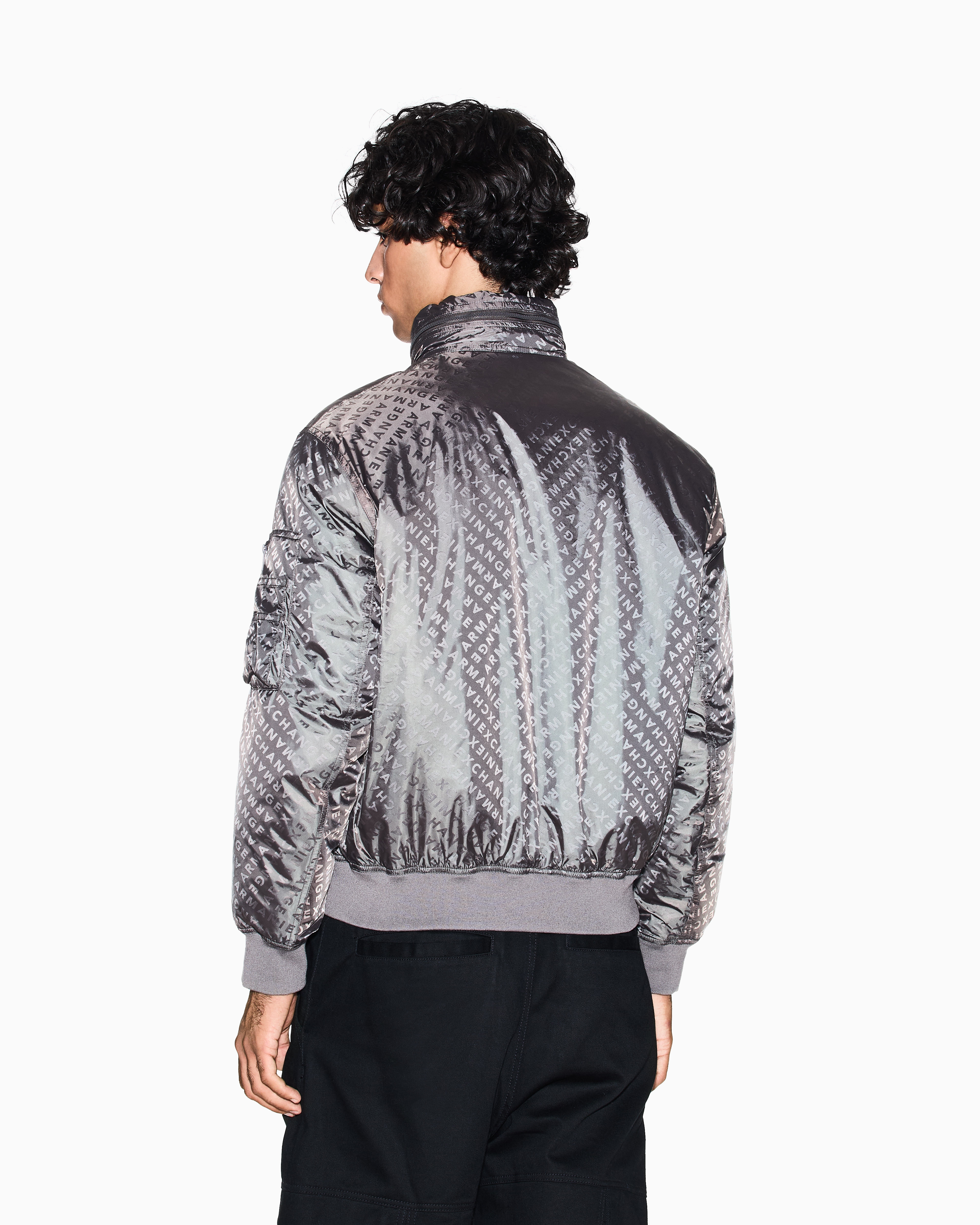 Armani Exchange - ALLOVER LOGO LETTERING BOMBER JACKET, Man, Grey, Size:
