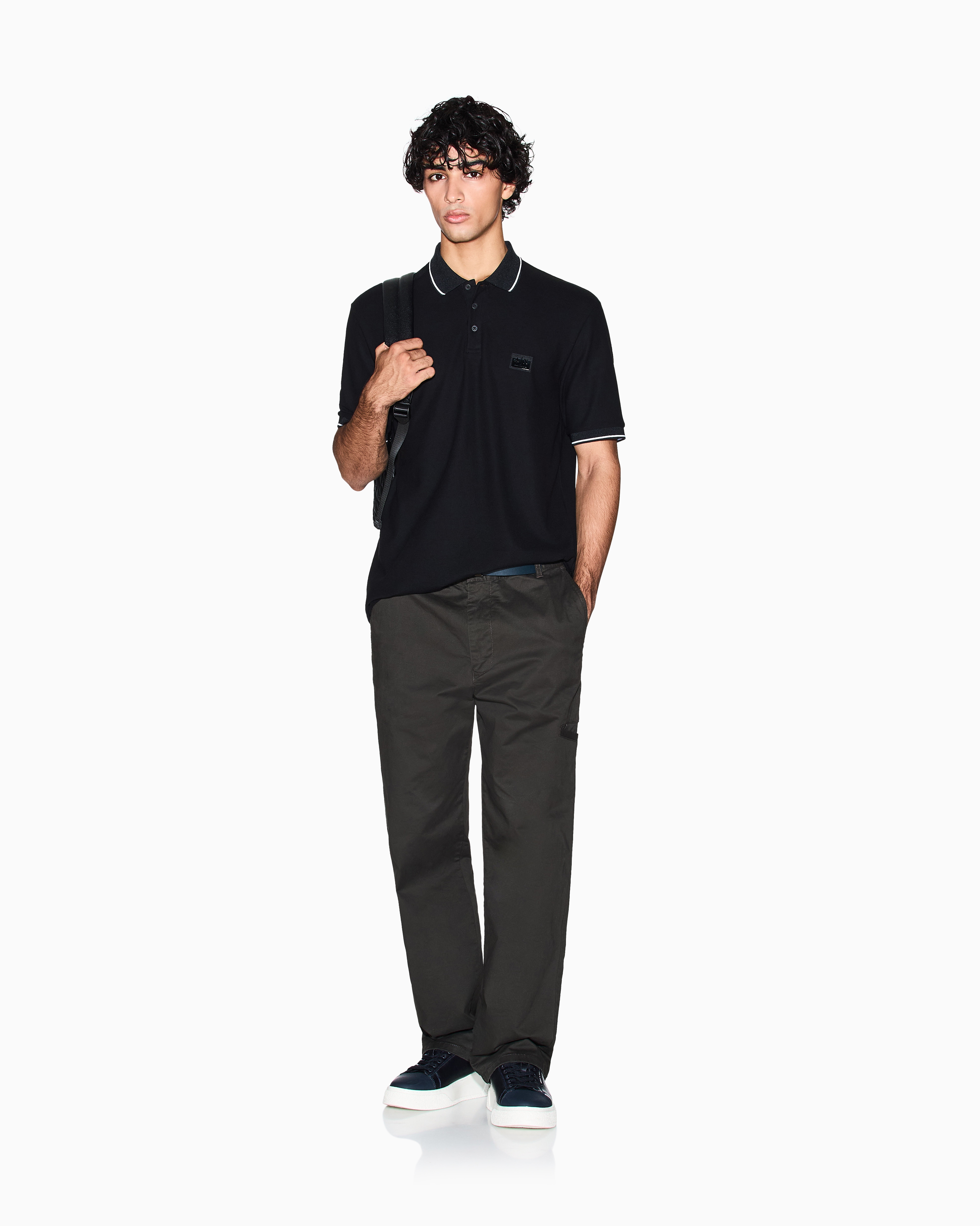 Armani Exchange - Regular fit polo shirt with contrasting profiles, Man, Black, Size: