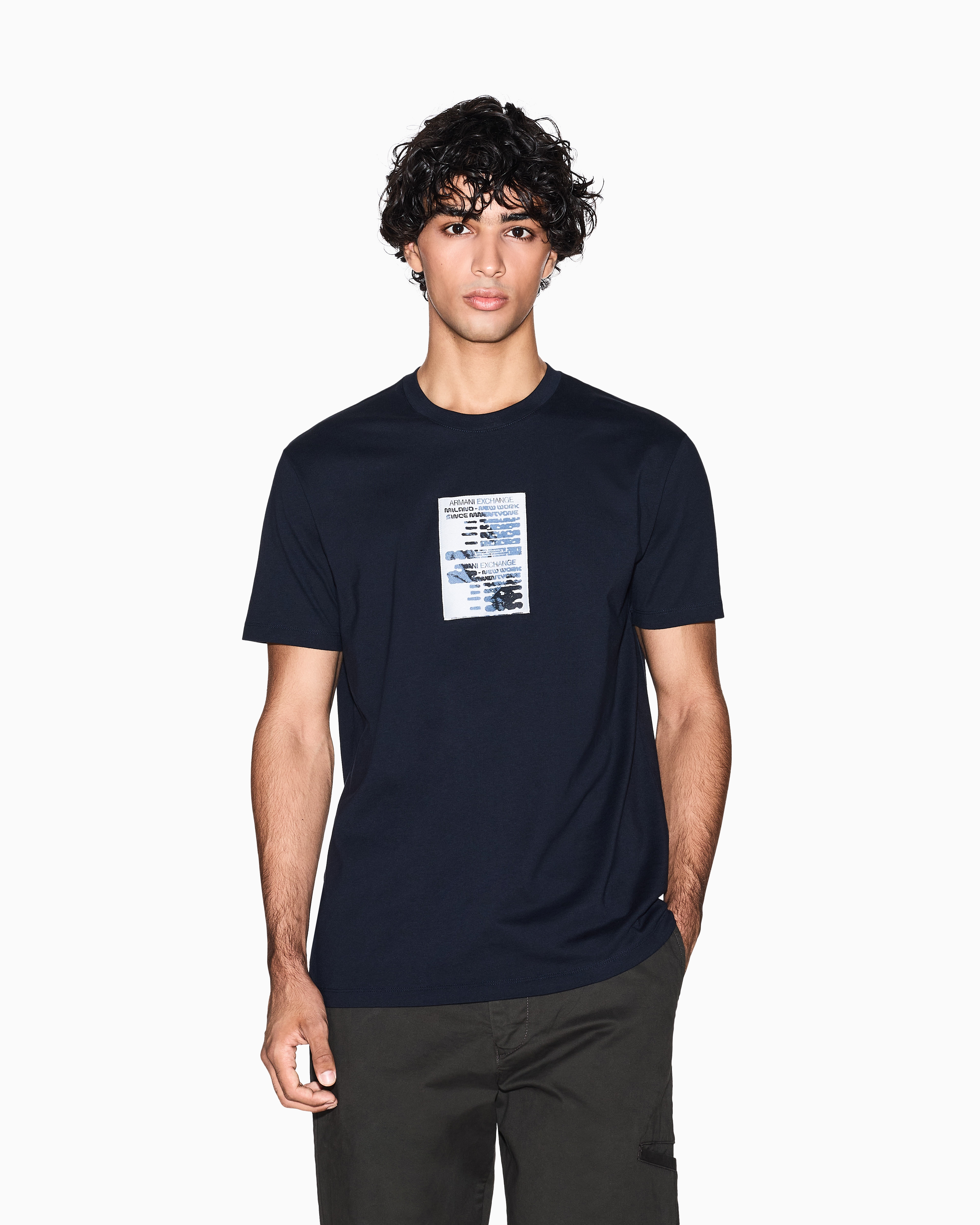 Armani Exchange - Regular fit graphic print T-shirt, Man, Navy Blue, Size: M