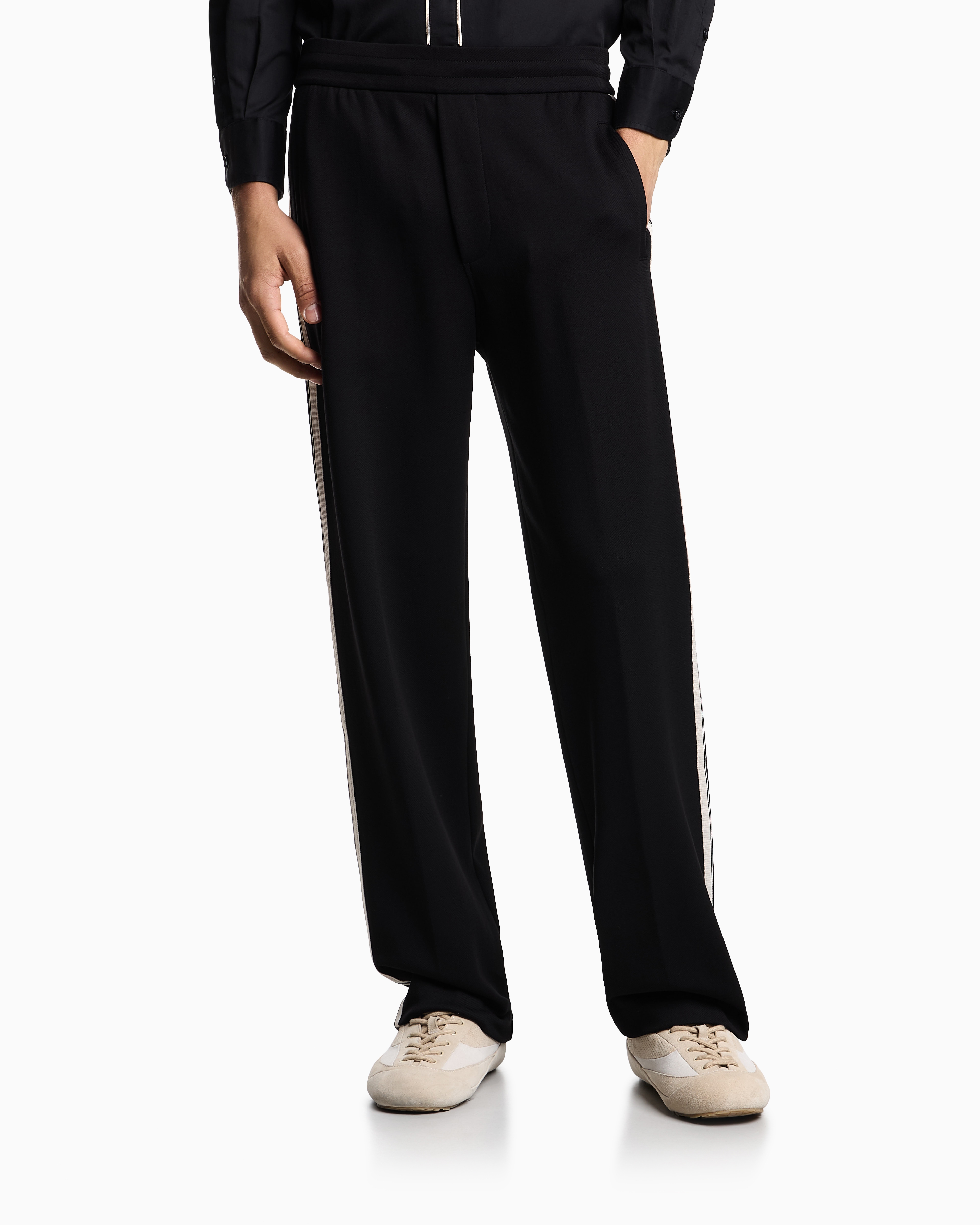 Emporio Armani - ASV jersey trousers with elasticated waist and contrasting bands, Man, Black, Size: