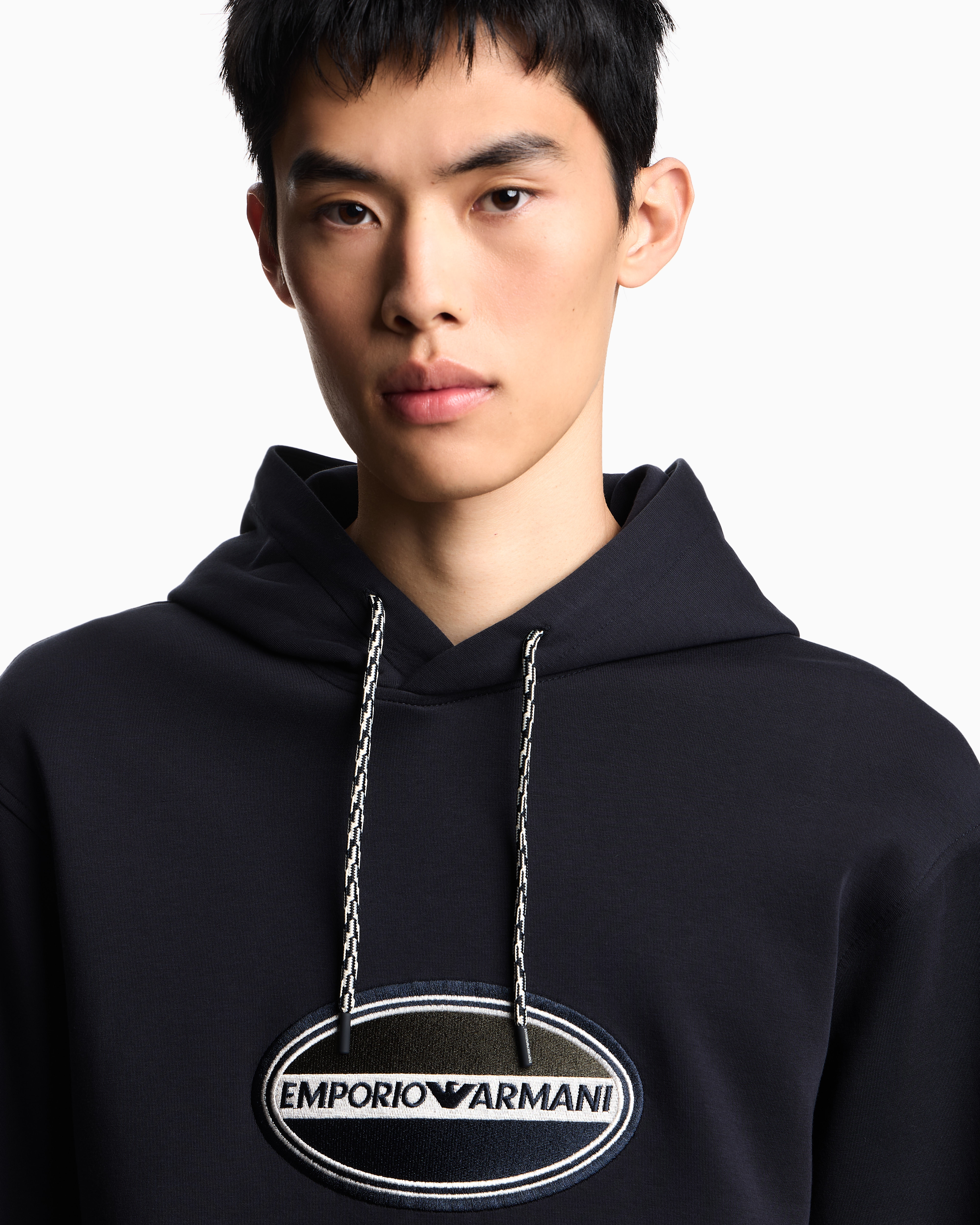 Emporio Armani - ASV double-jersey hooded sweatshirt with three-colour logo patch, Man, Navy Blue, Size:
