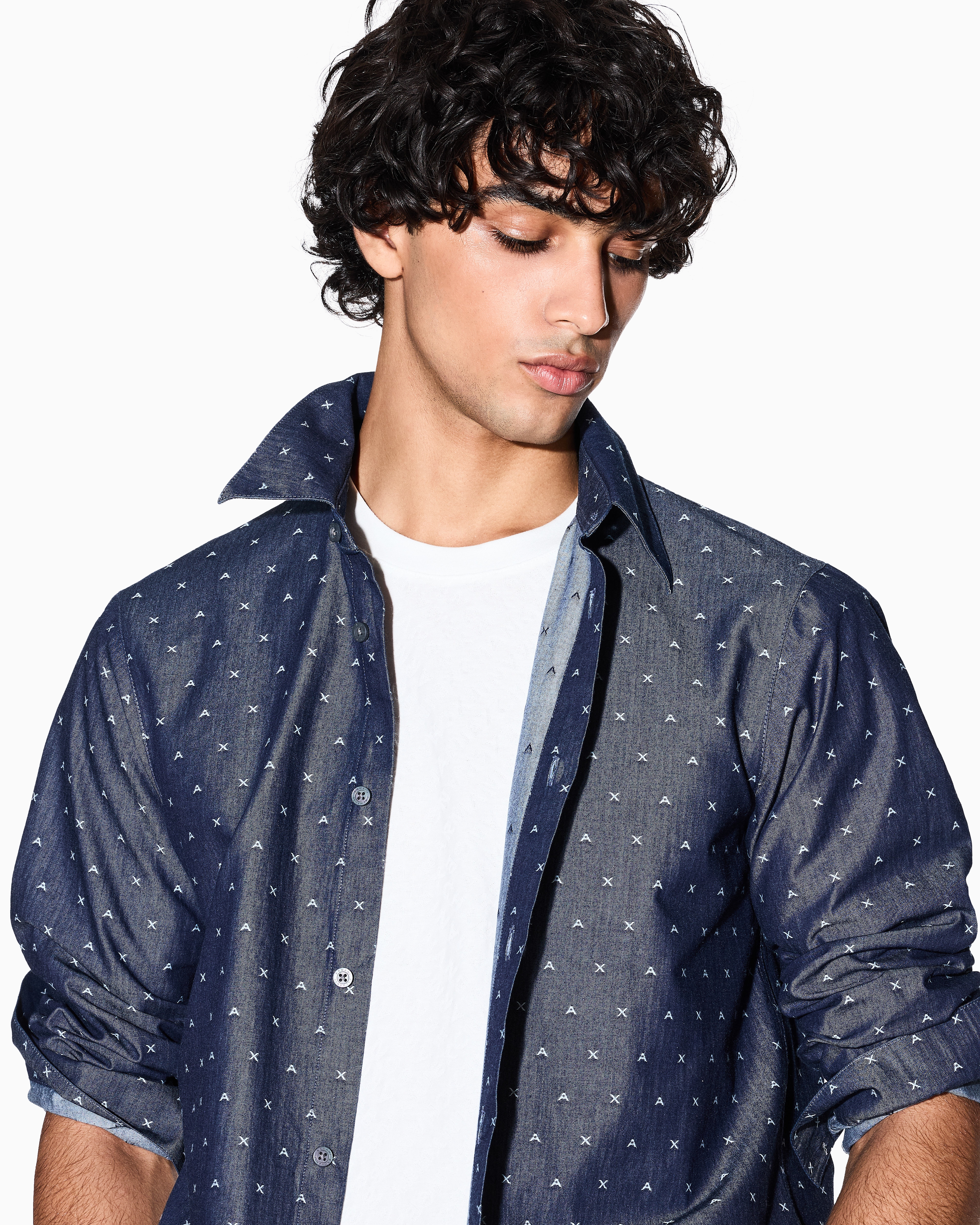 Armani Exchange - Regular fit jacquard shirt, Man, Blue, Size: