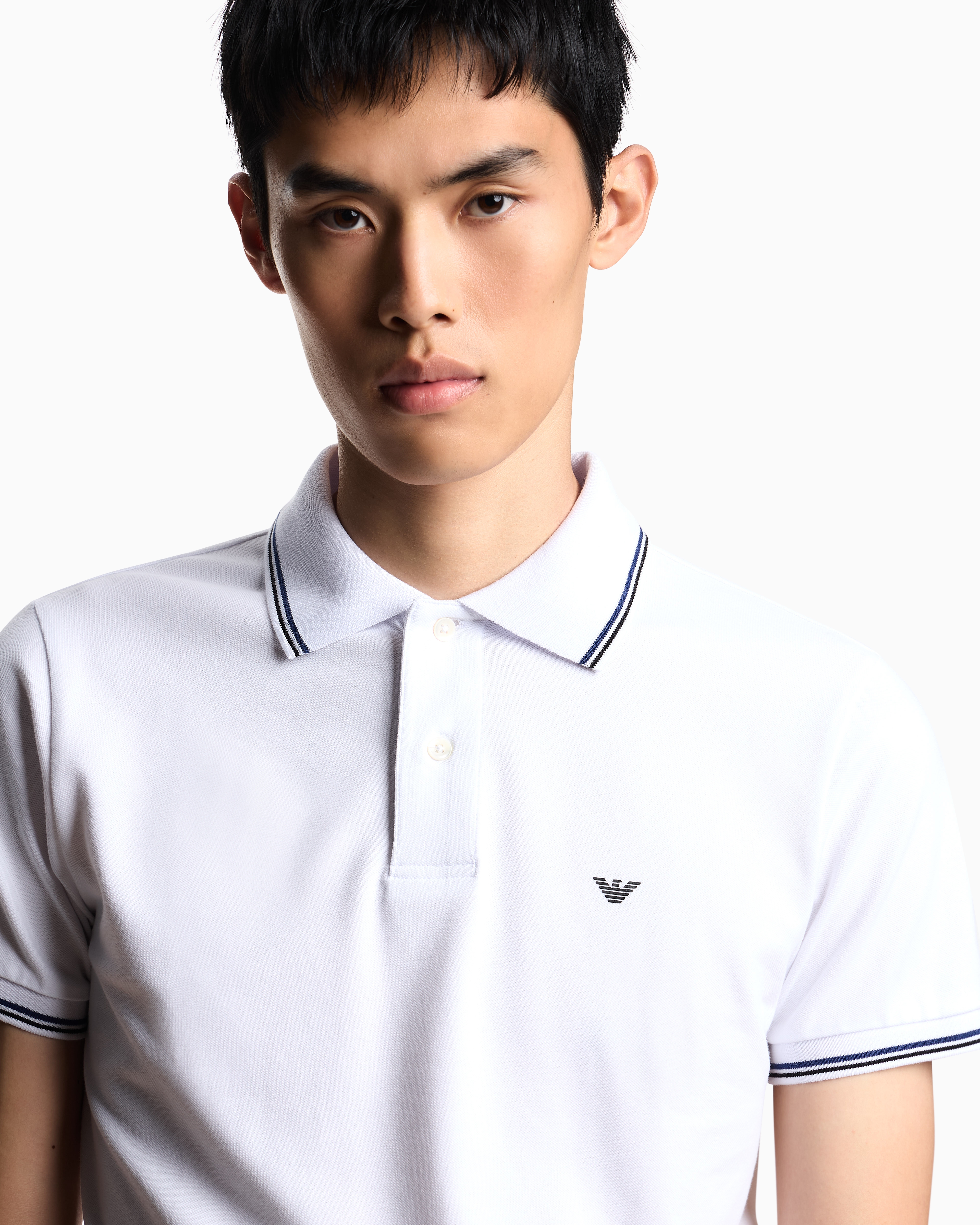 Slim-fit stretch piqué polo shirt with micro eagle | Emporio