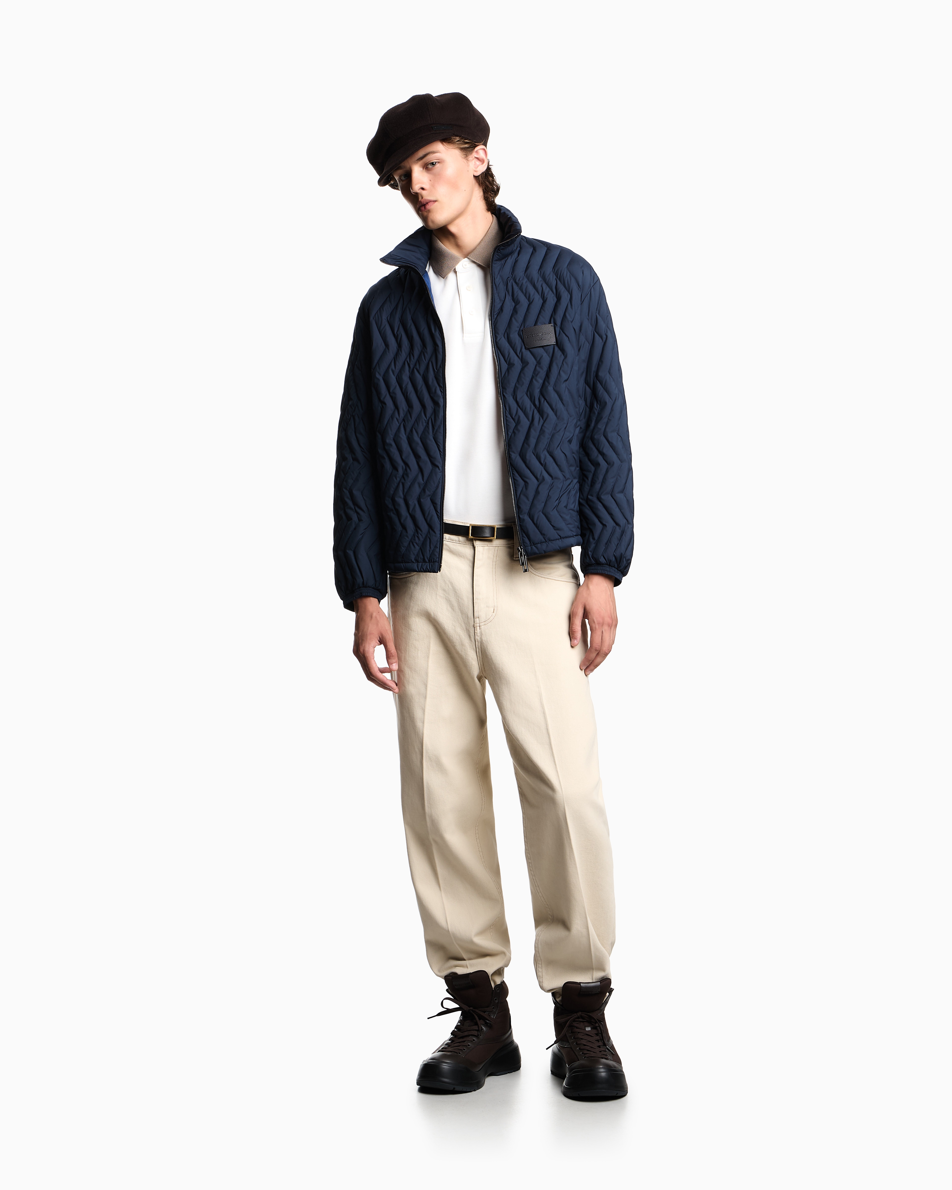 Full-zip down jacket in chevron quilted ripstop nylon