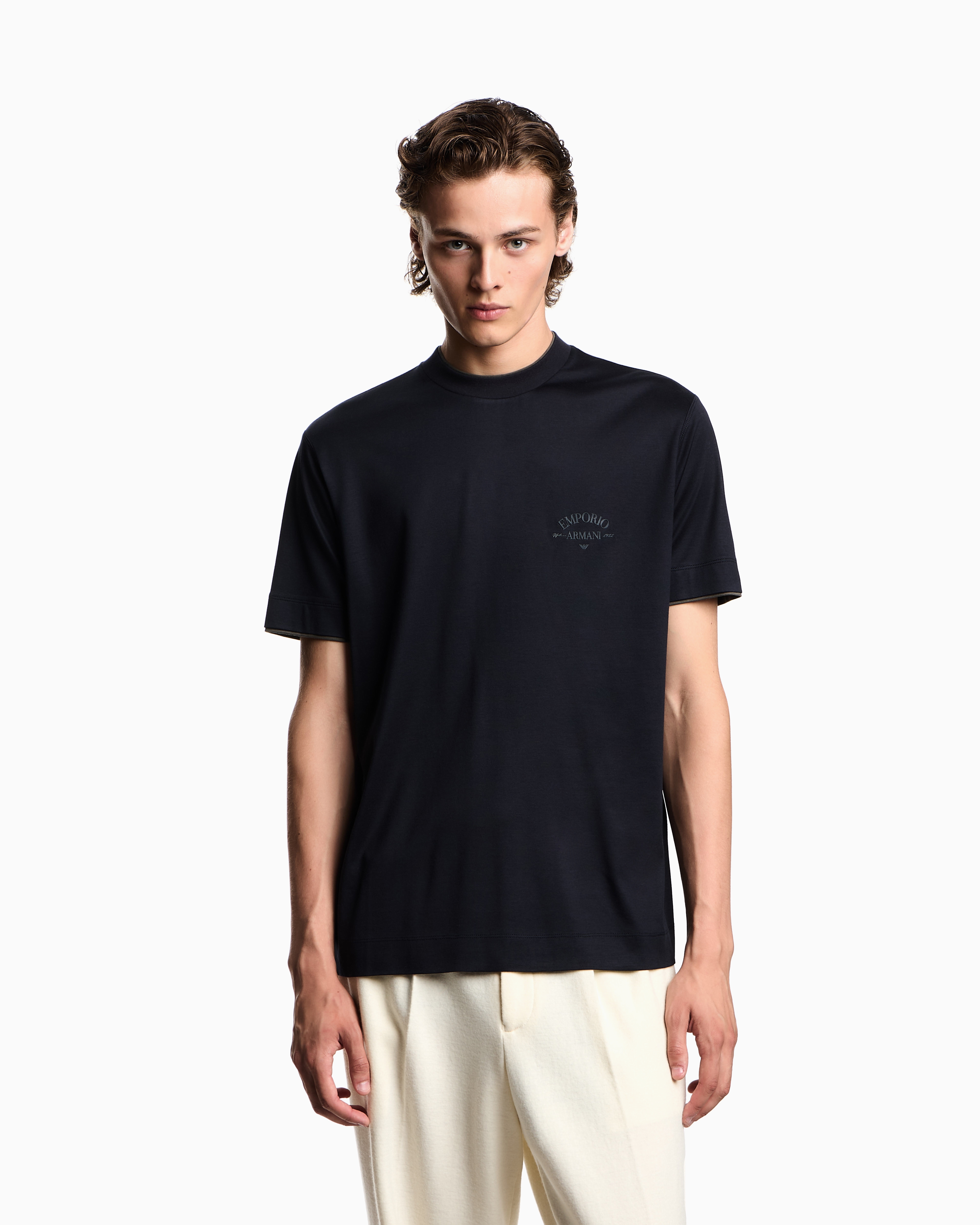 Emporio Armani - ASV Lyocell-blend jersey T-shirt with contrasting details, Man, Navy Blue, Size: