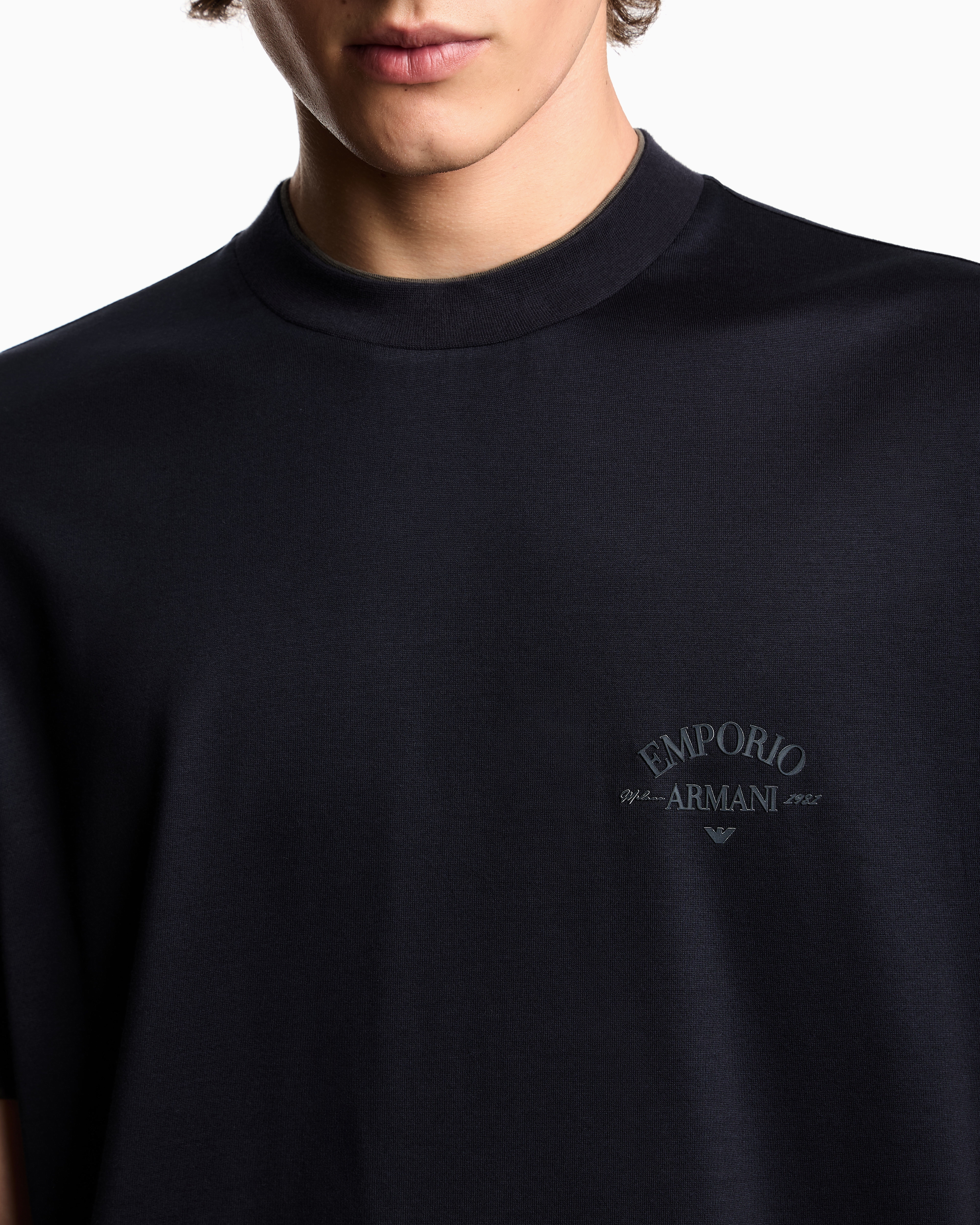 Emporio Armani - ASV Lyocell-blend jersey T-shirt with contrasting details, Man, Navy Blue, Size: