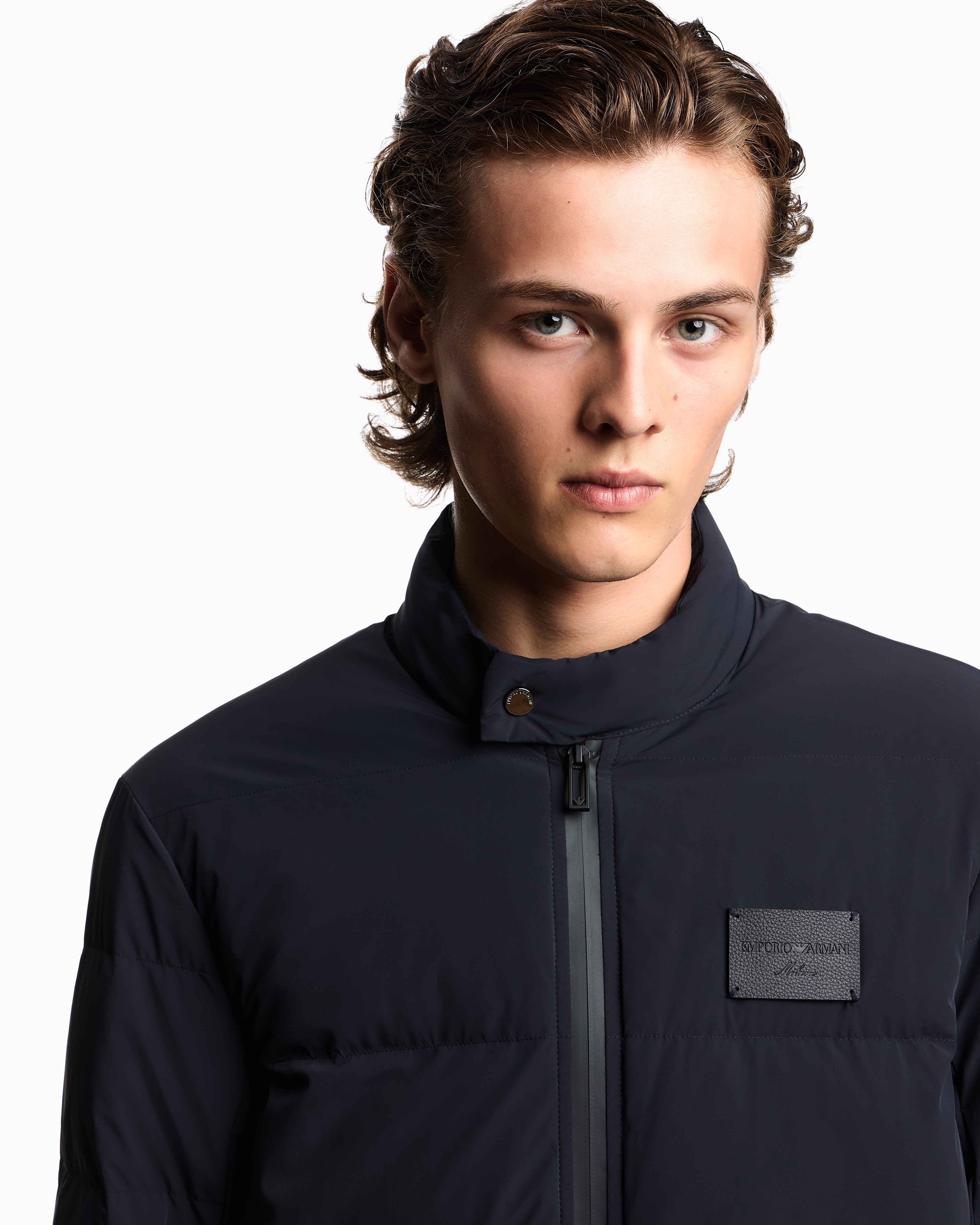 Emporio Armani - Quilted Spandex nylon down jacket, Man, Navy Blue, Size: