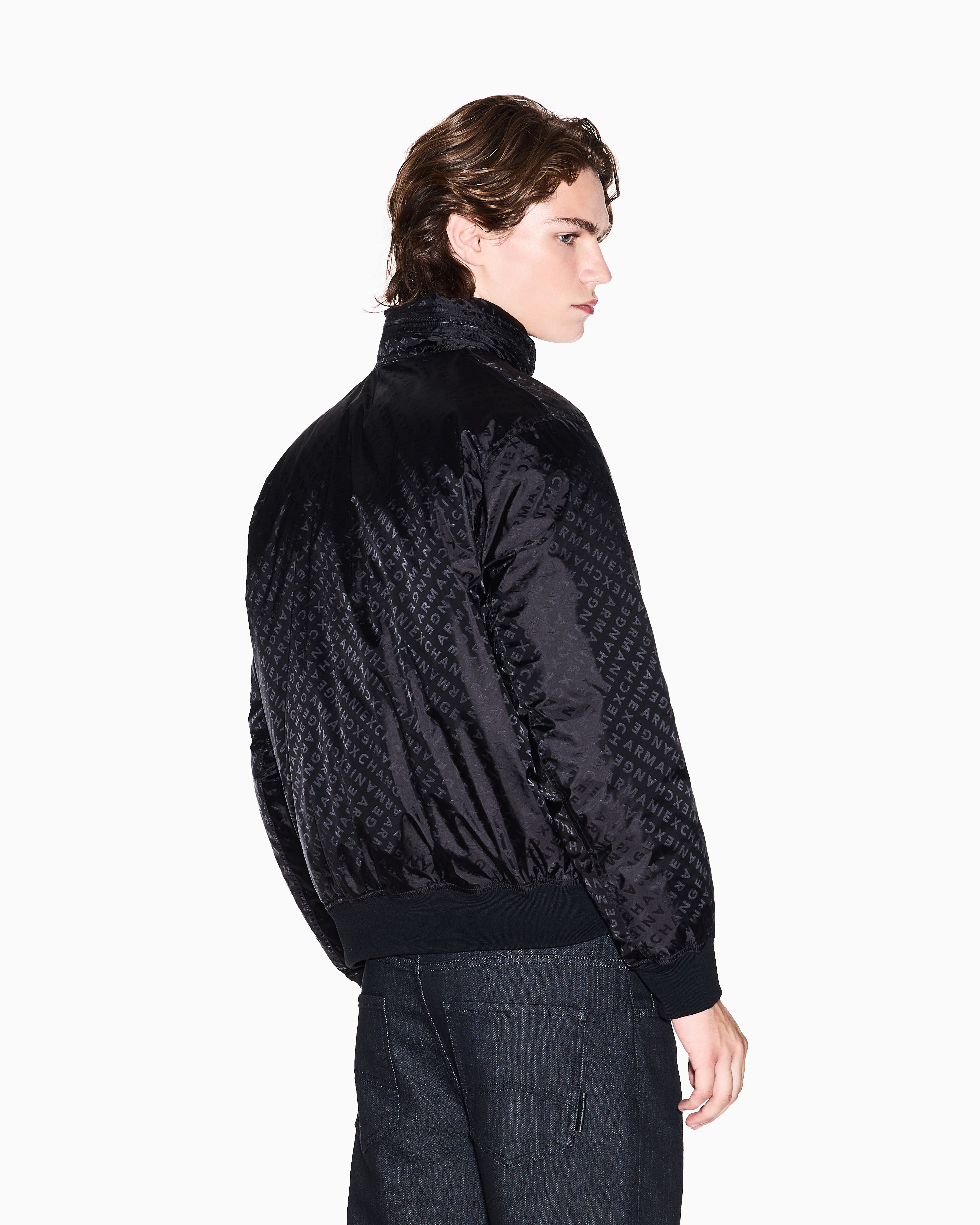 Armani Exchange - ALLOVER LOGO LETTERING BOMBER JACKET, Man, Black, Size: