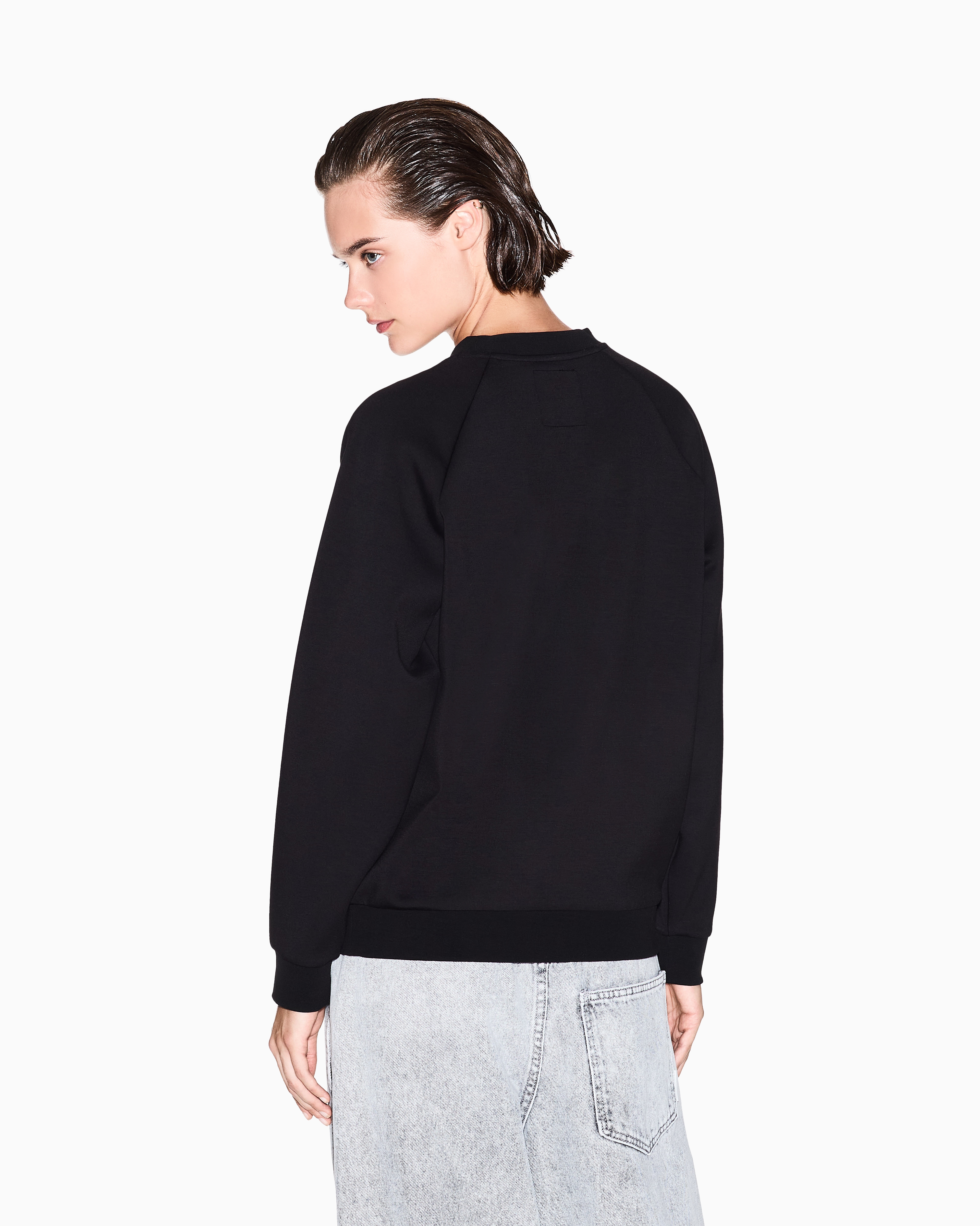 Armani Exchange - Glitter Logo Crewneck Sweatshirt, Woman, Black, Size: S