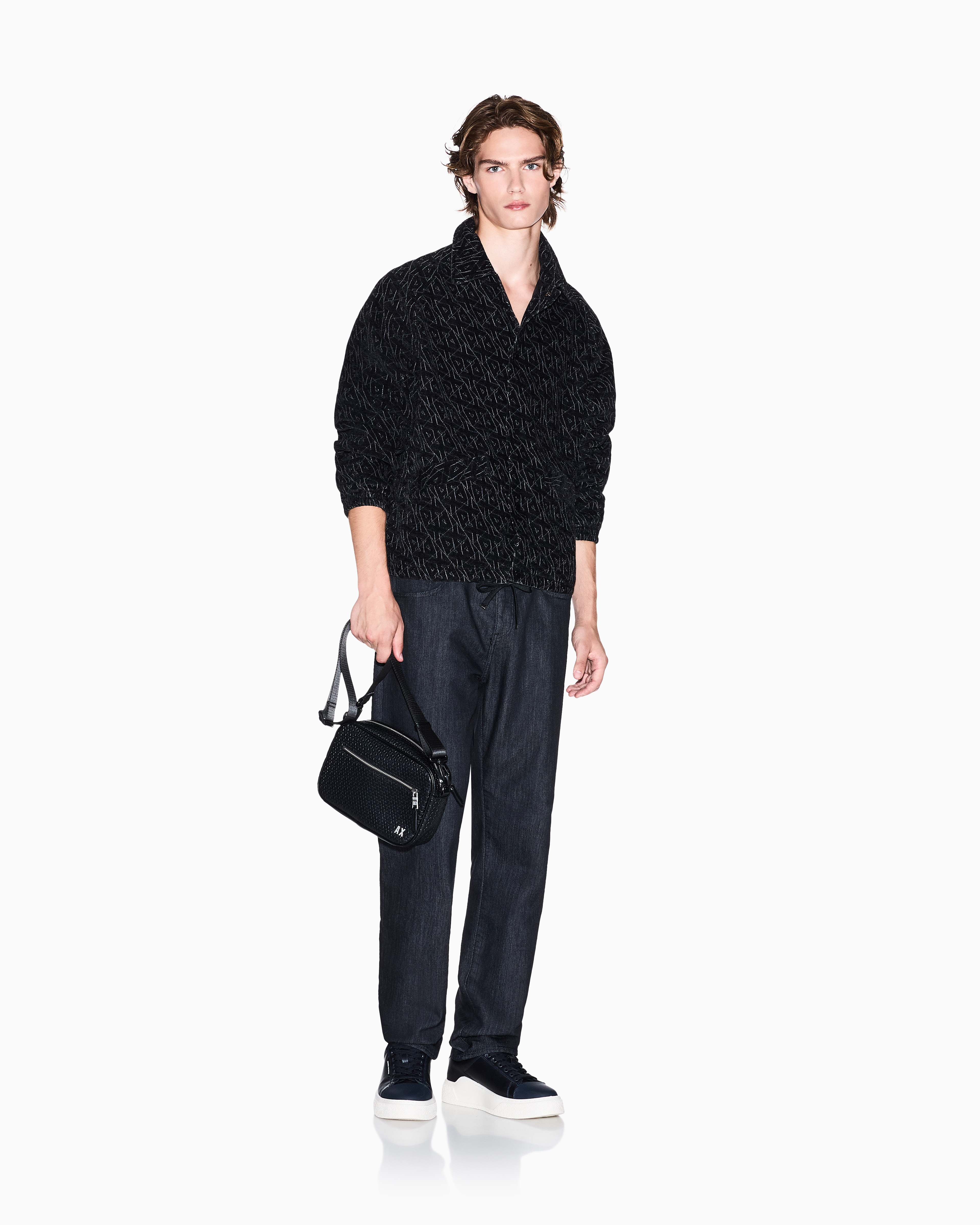 Armani Exchange - Jacquard blouson with allover logo, Man, Black, Size: