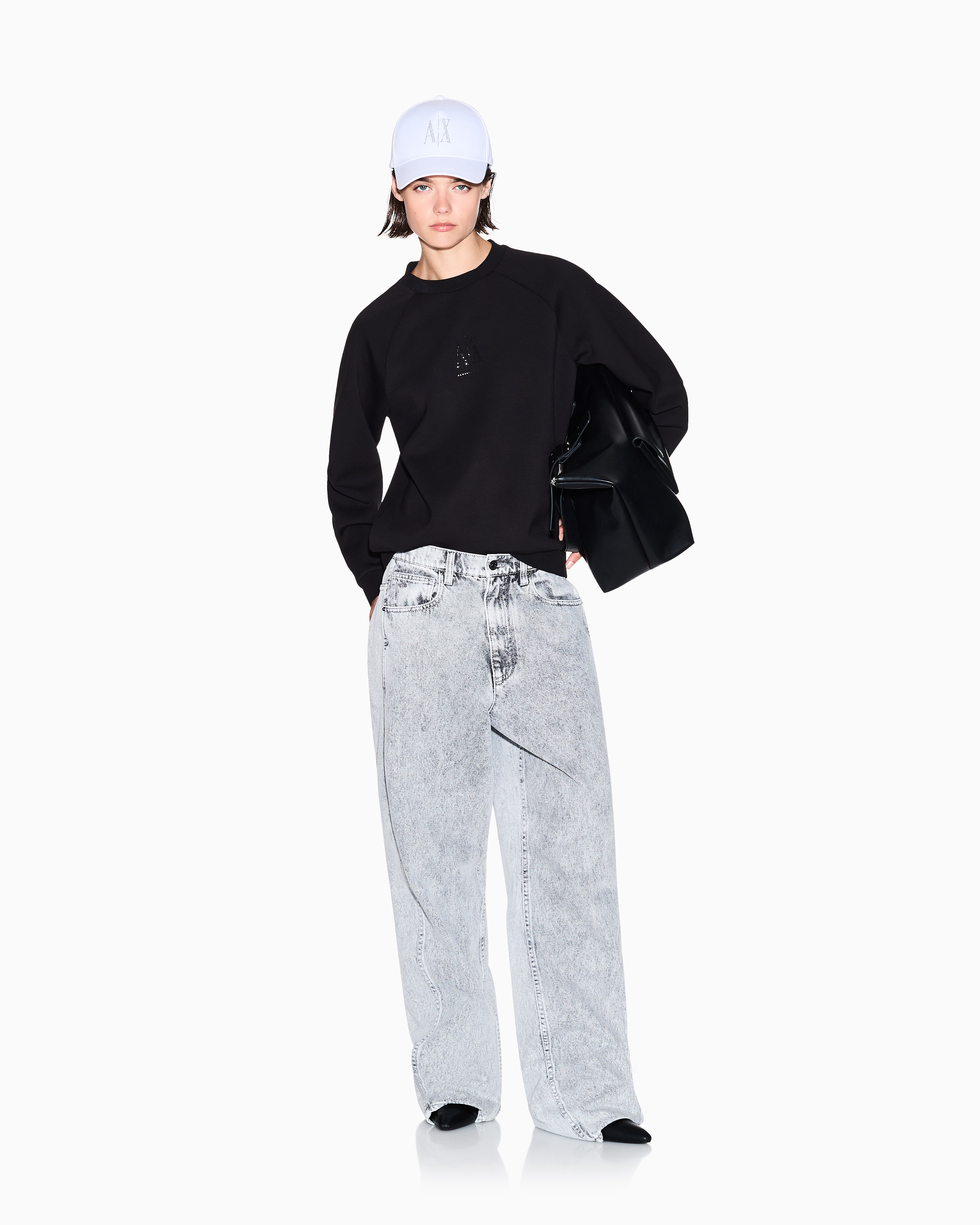 Armani Exchange - Glitter Logo Crewneck Sweatshirt, Woman, Black, Size: S