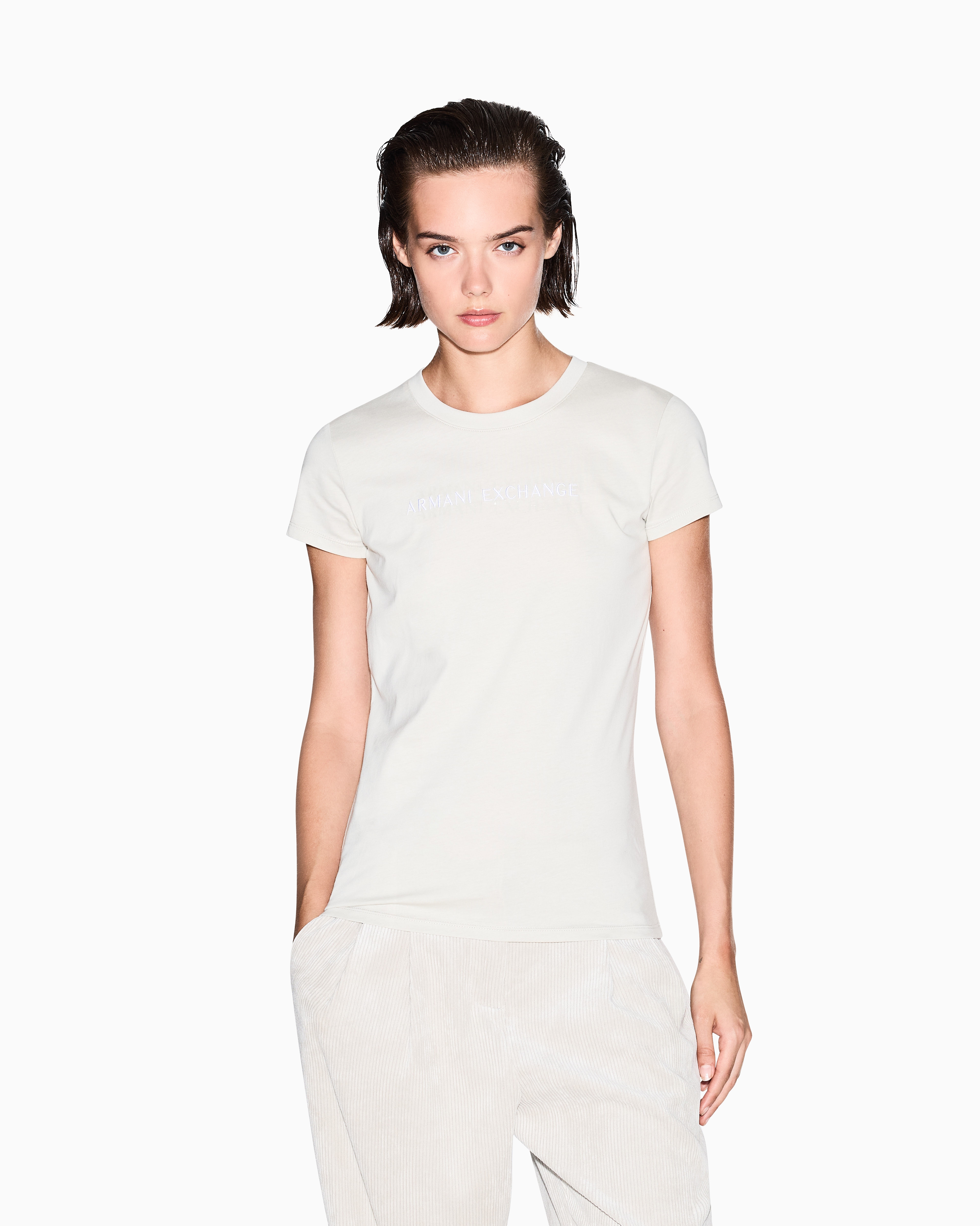 Armani Exchange - Slim Fit T-Shirts, Woman, Beige, Size: S
