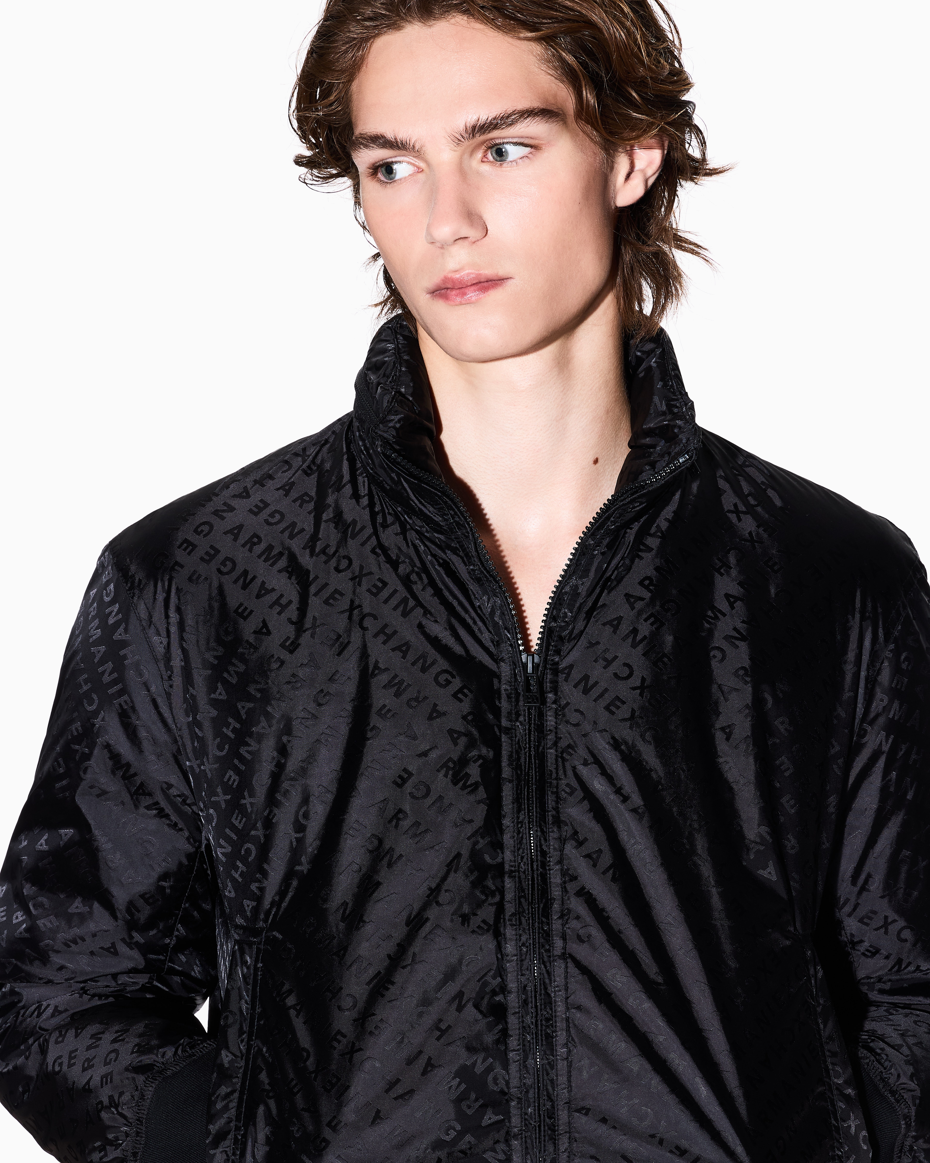 Armani Exchange - ALLOVER LOGO LETTERING BOMBER JACKET, Man, Black, Size: