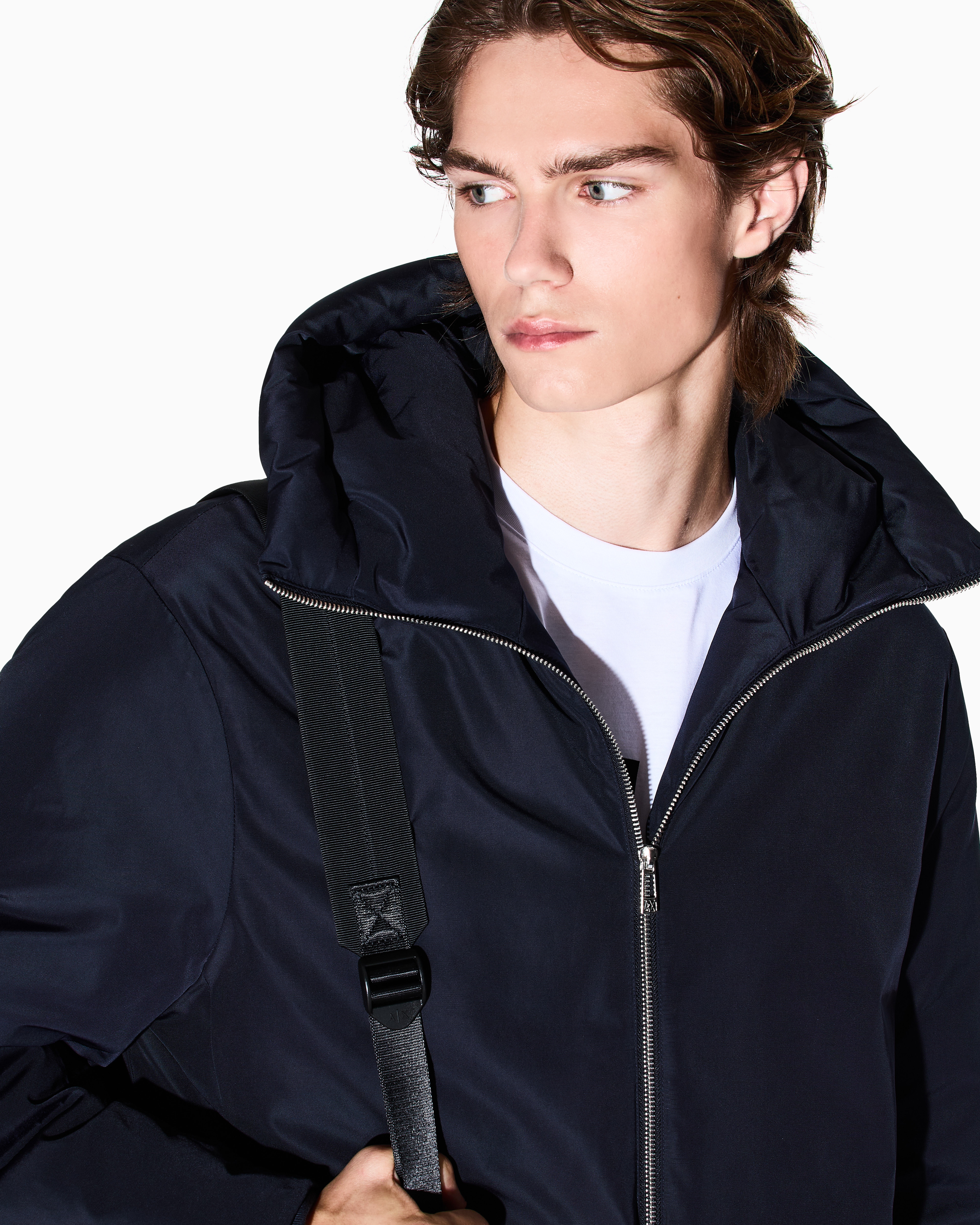 Armani Exchange - ZIP UP HOODED PUFFER JACKET, Man, Navy Blue, Size:
