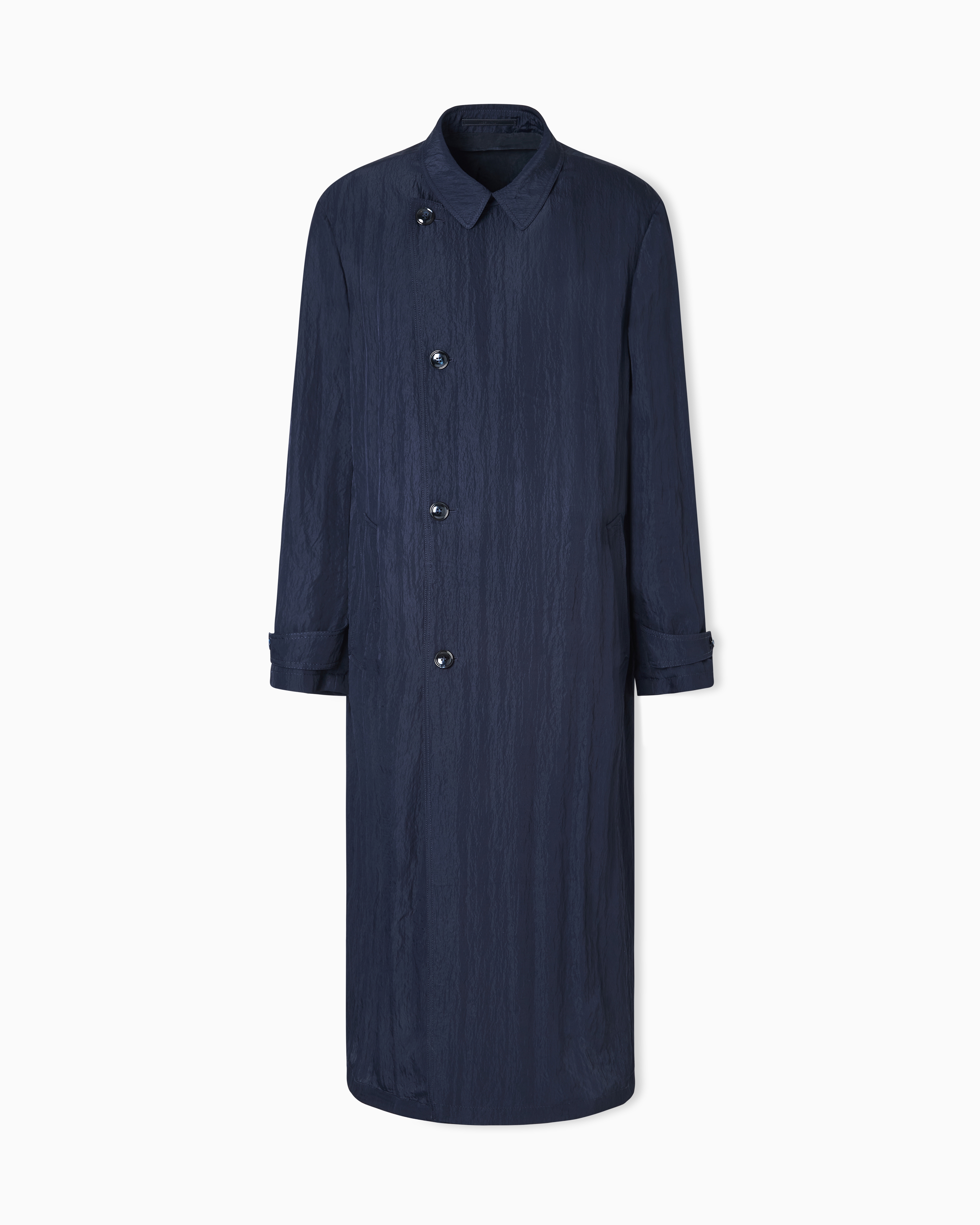 Giorgio Armani Navy Blue Double-Breasted Trench Coat In Viscose Technical Twill