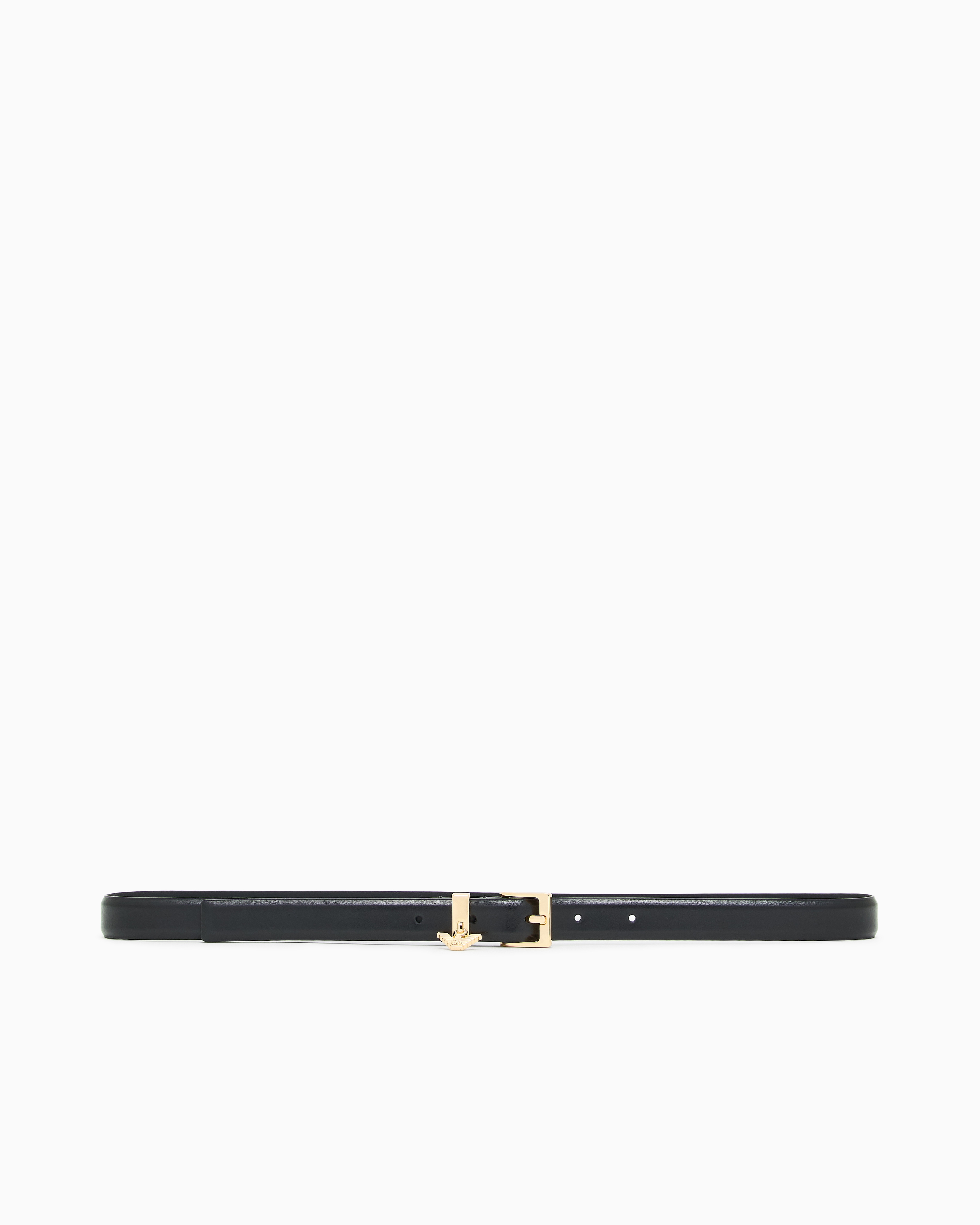 Emporio Armani - Smooth leather belt with eagle logo charm, Woman, Black, Size: