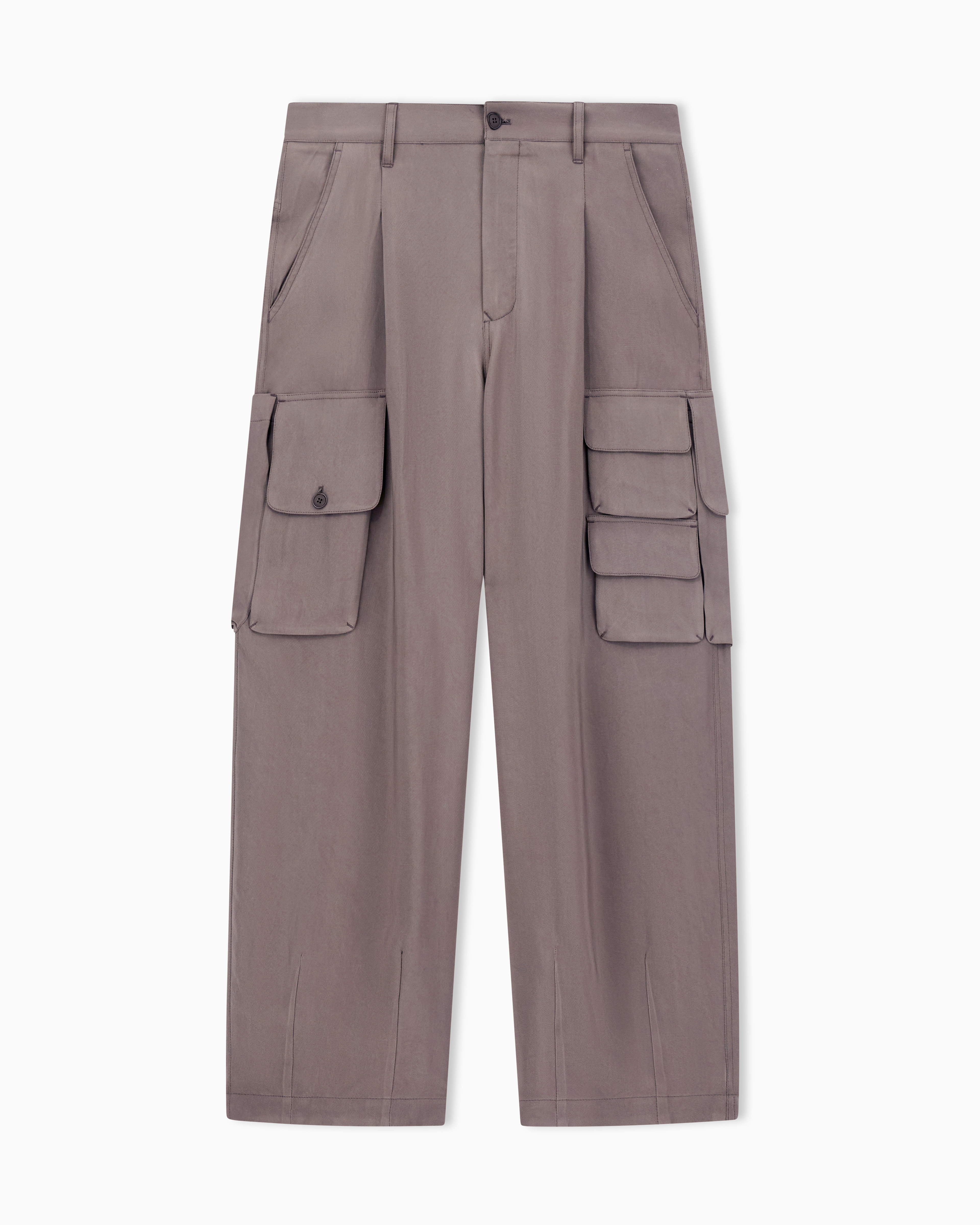 Giorgio Armani Brown Multi-Pocket Trousers In Faded Viscose Twill