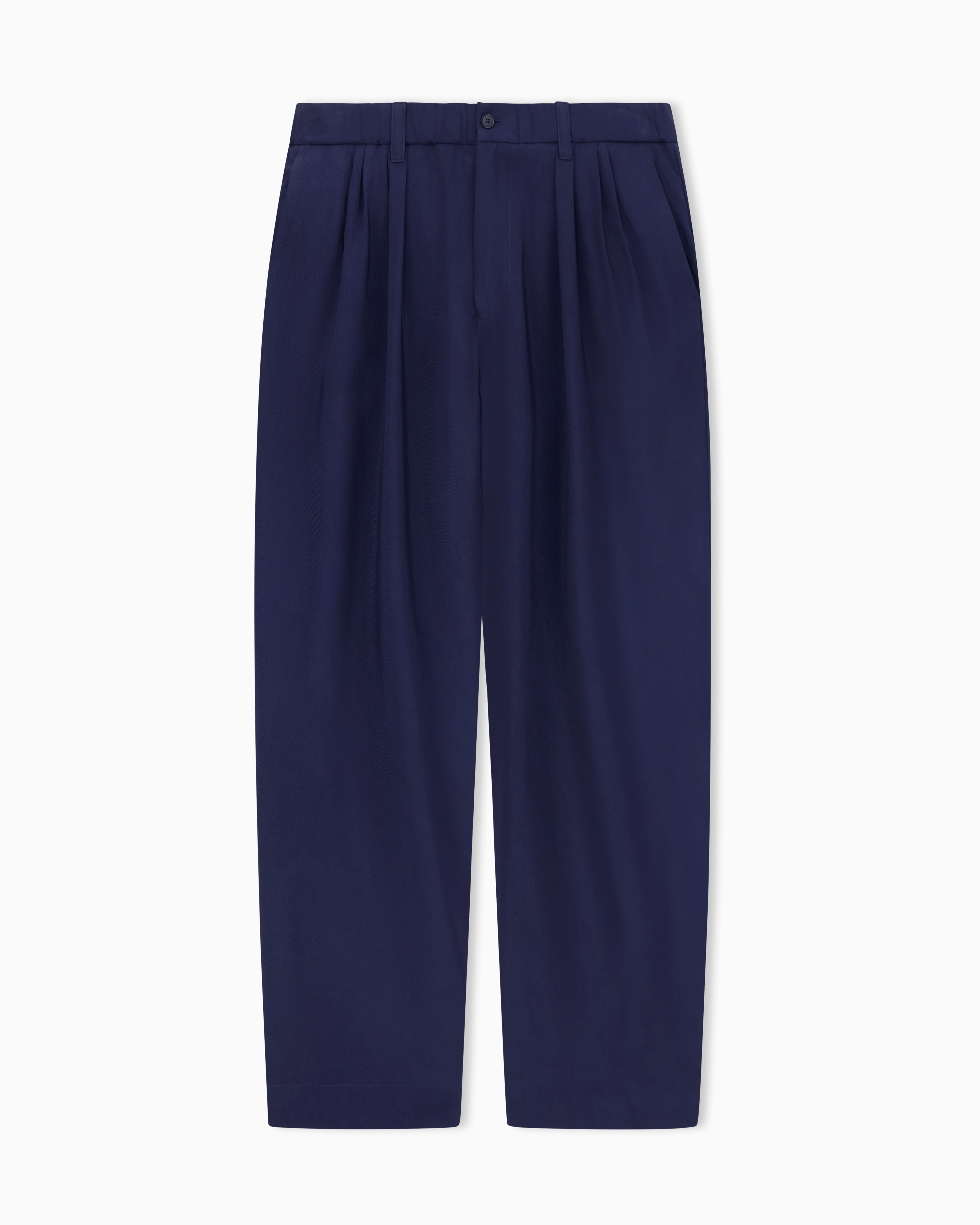 Giorgio Armani Navy Blue Faded Viscose Twill Trousers With Pleats