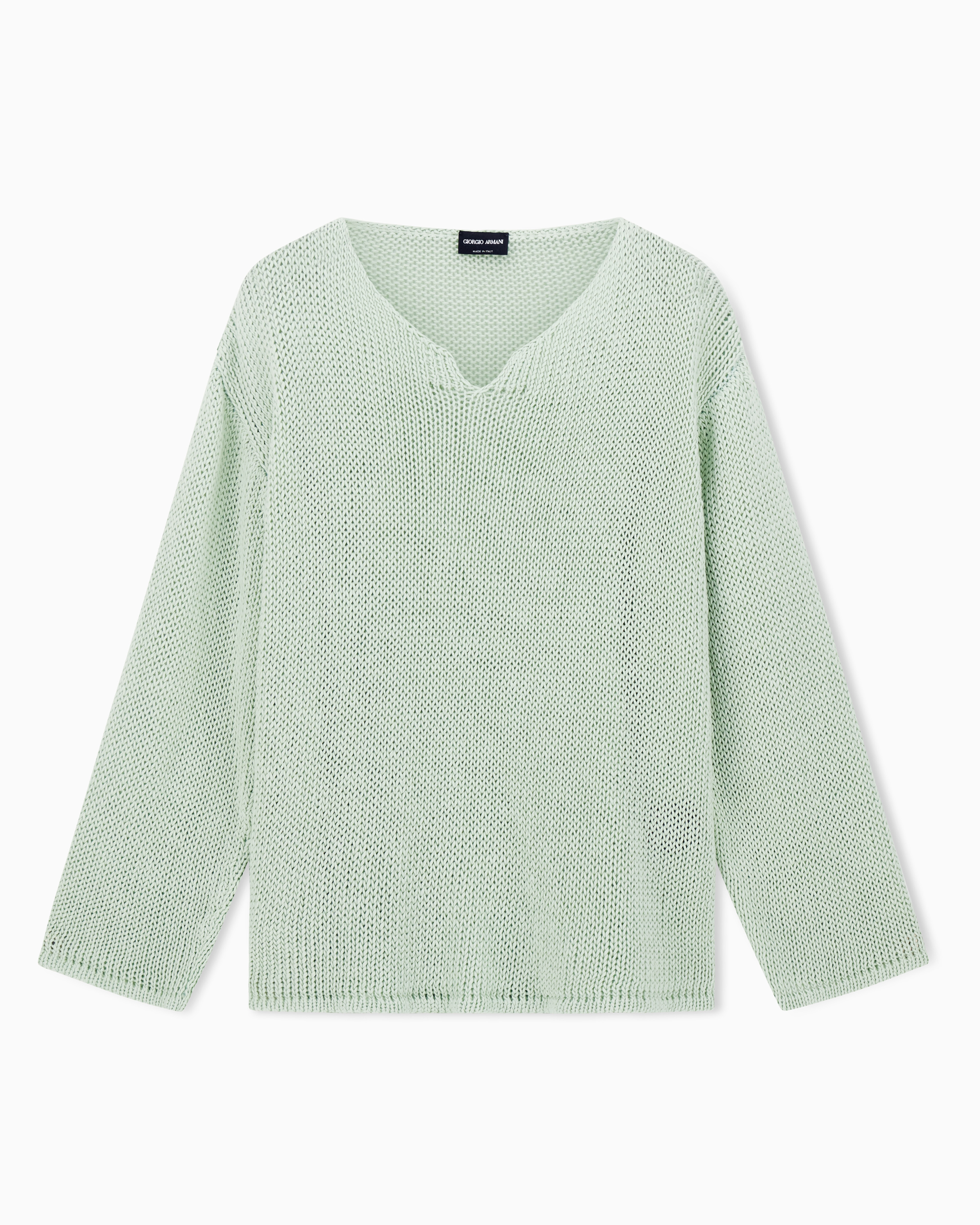 Giorgio Armani Green Jumper In Linen, Lyocell And Cashmere