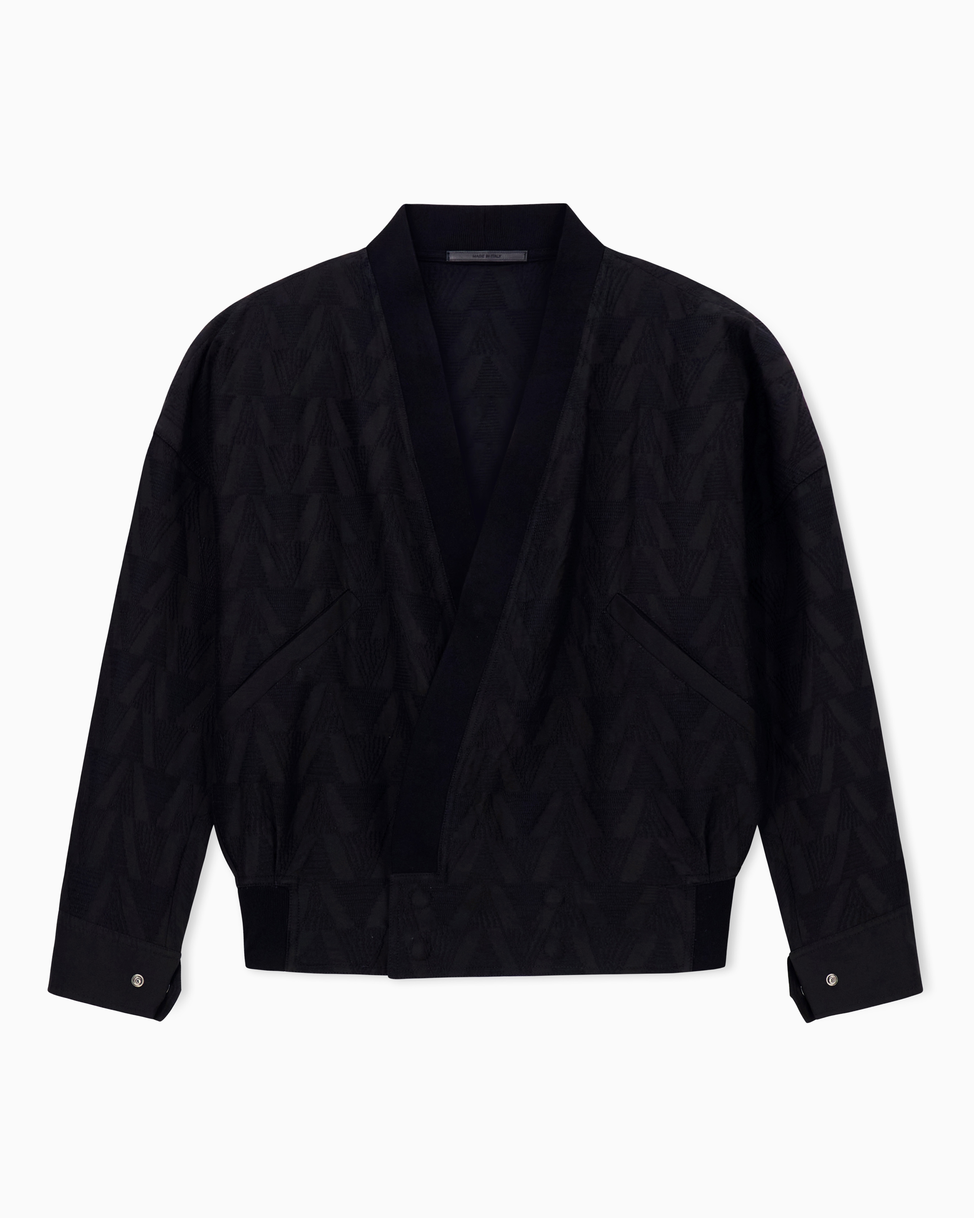 Giorgio Armani Black Linen Blend Blouson With Chevron Embroidery