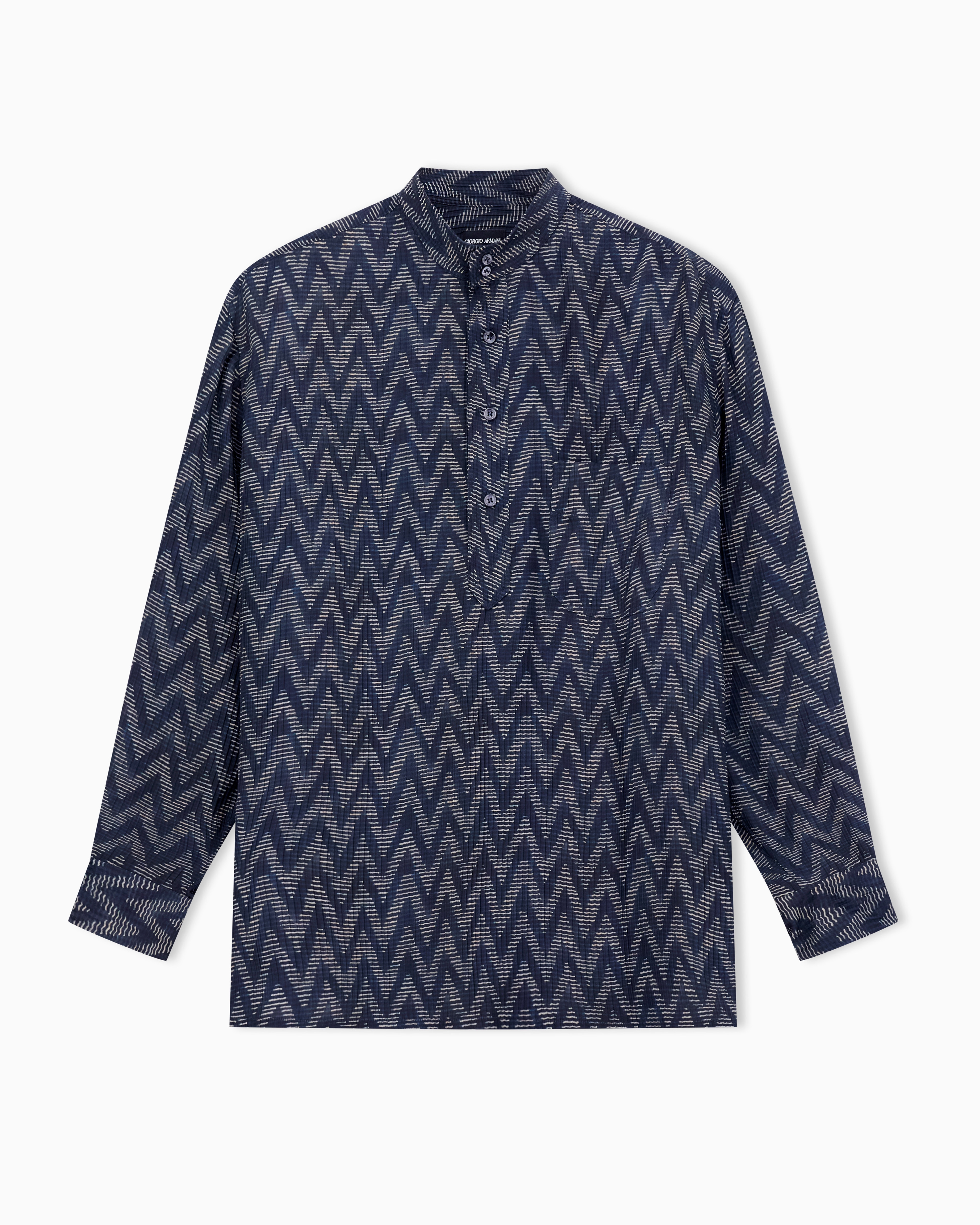 Giorgio Armani Navy Blue Chevron-Print Viscose And Silk Polo Shirt
