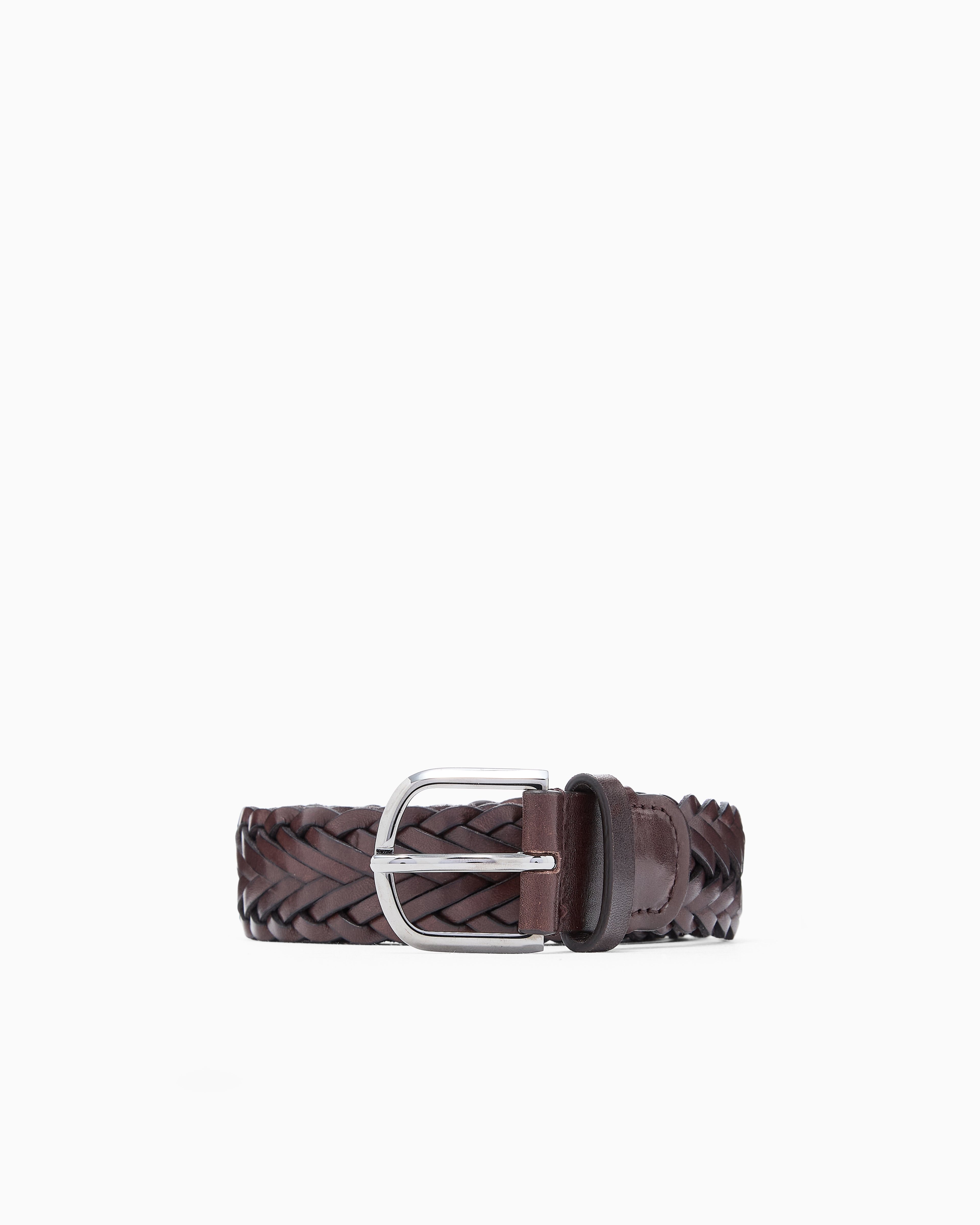 Giorgio Armani Brown Woven Leather Belt